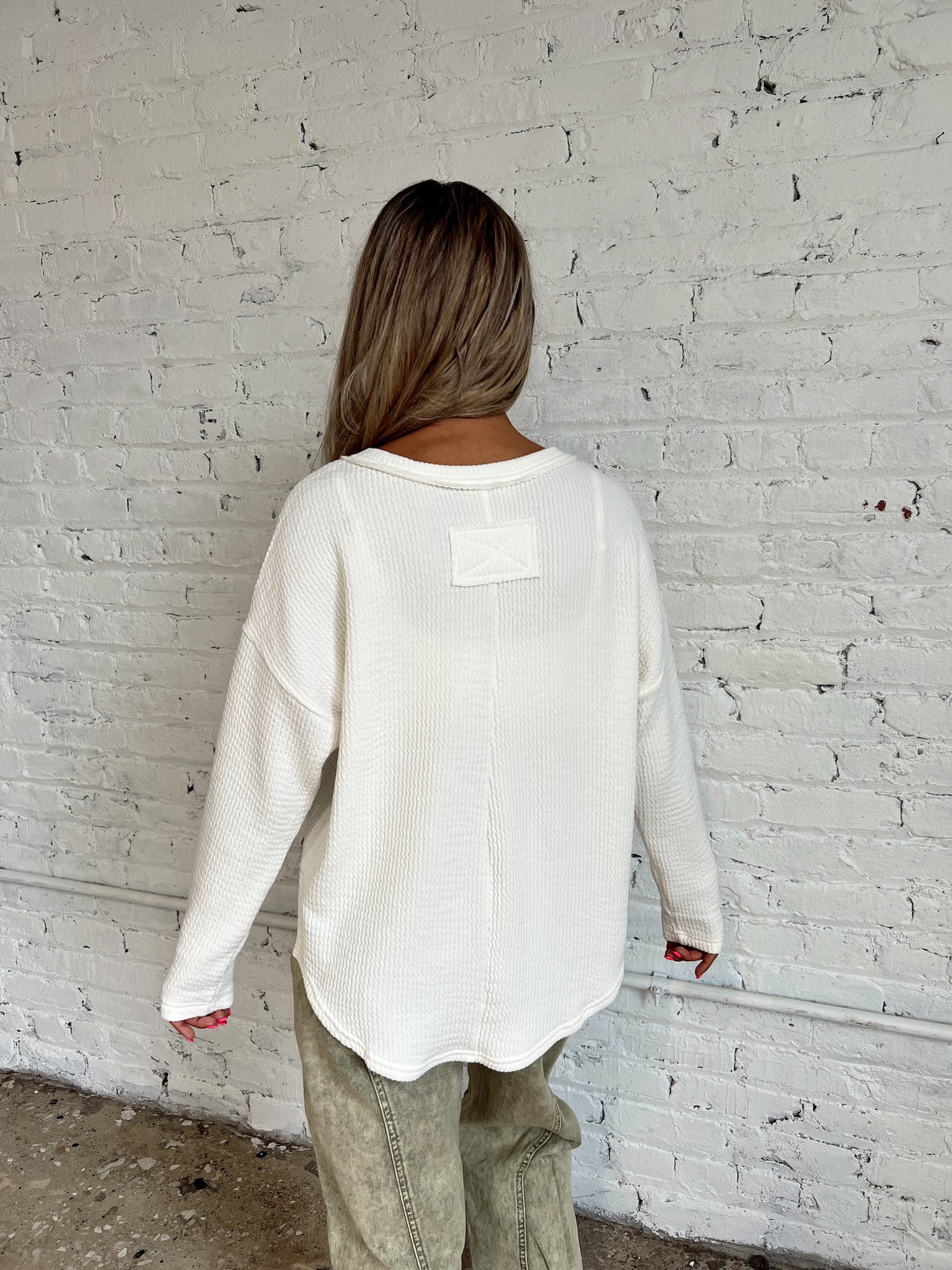 Stay In Waffle Knit Cream Henley