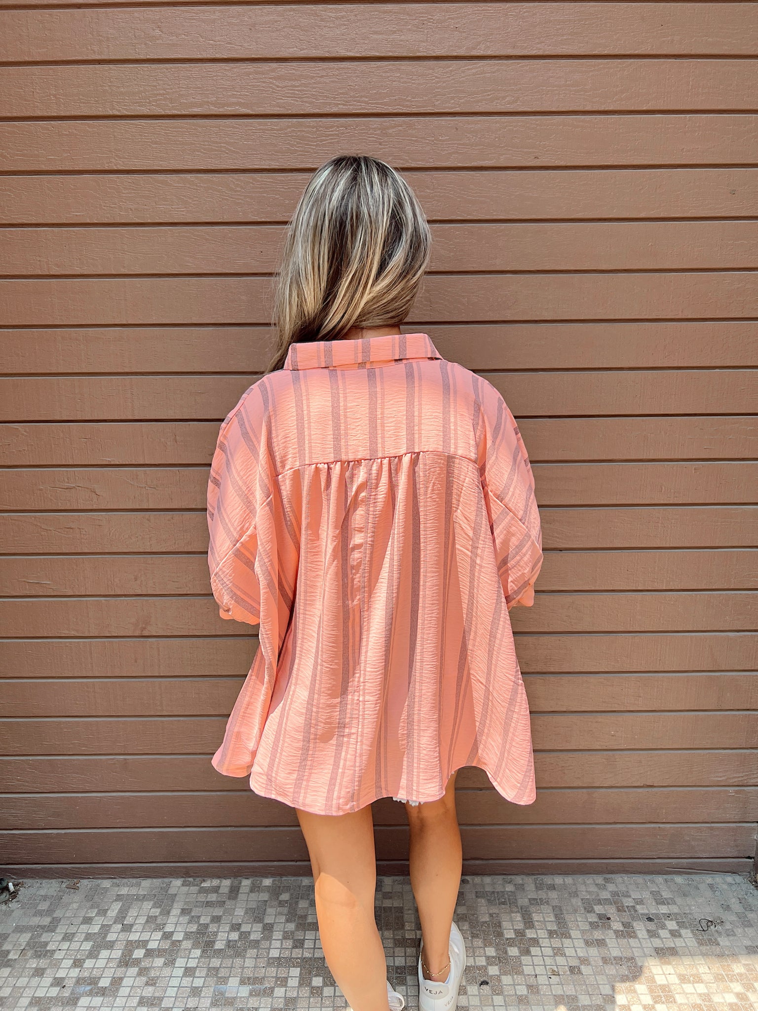 Sunset Stroll Coral Button Up