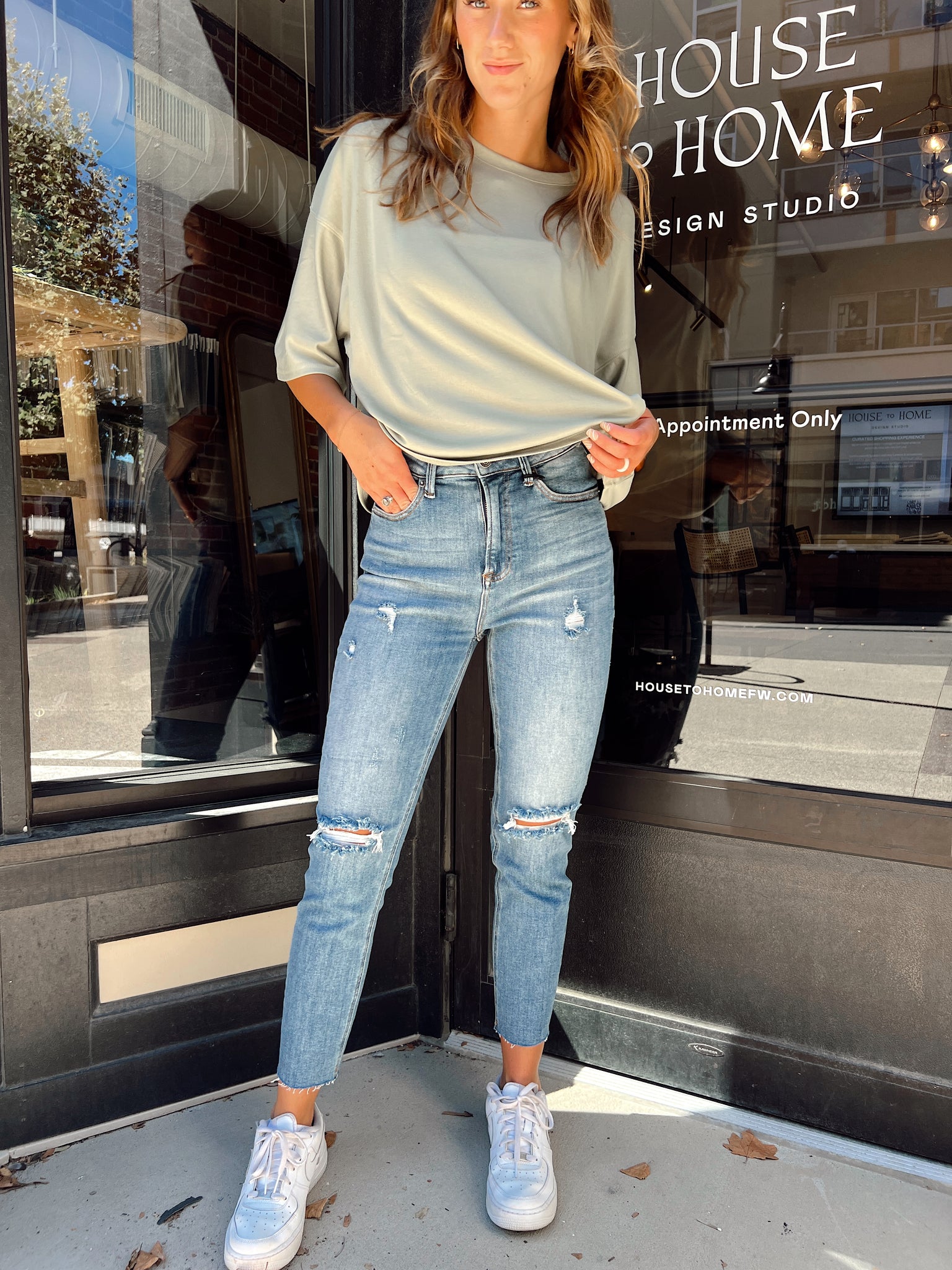 Jaci Medium Wash Hi Rise Distressed Skinny Jeans