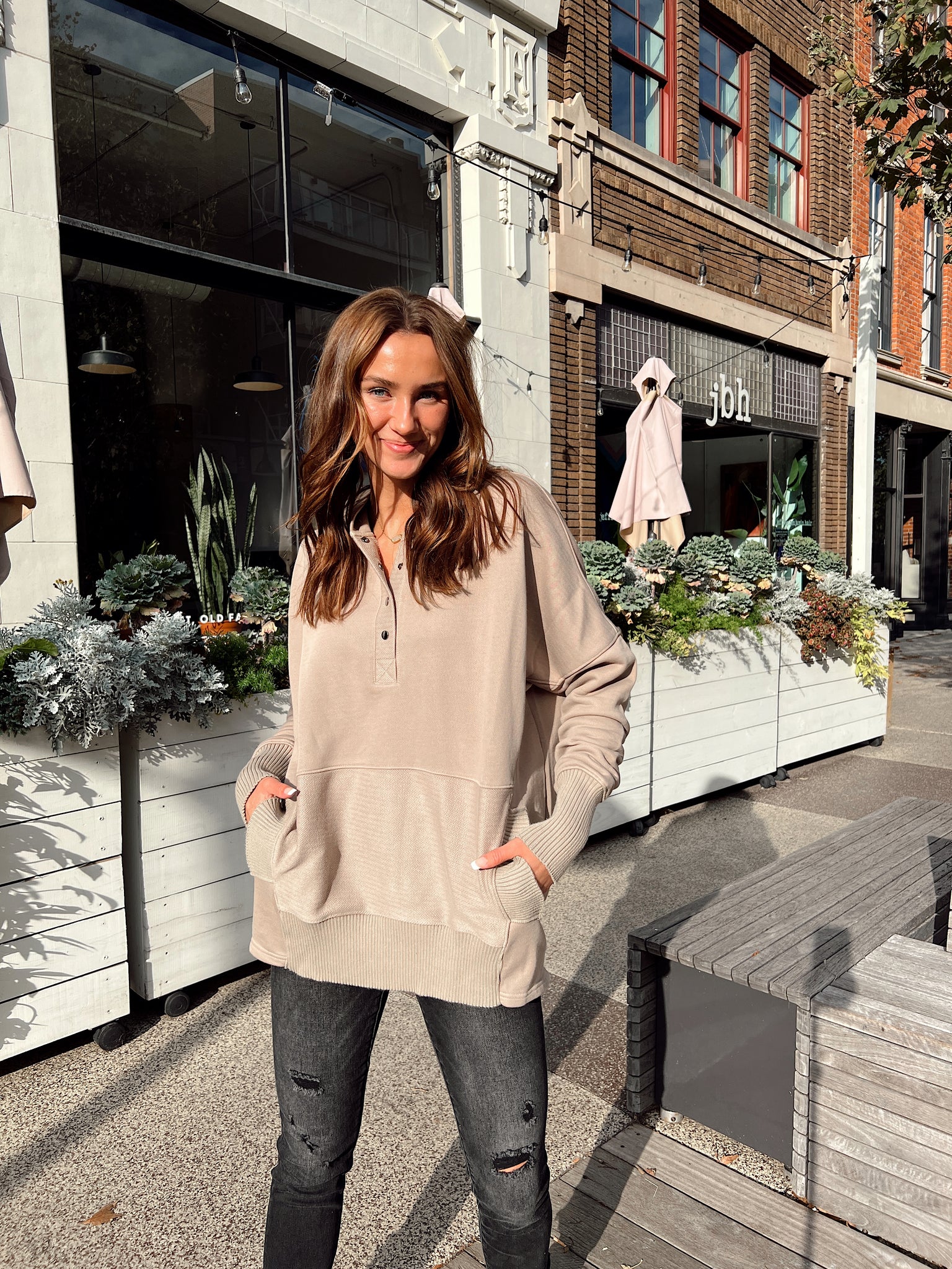 Uptown Taupe Henley Hoodie