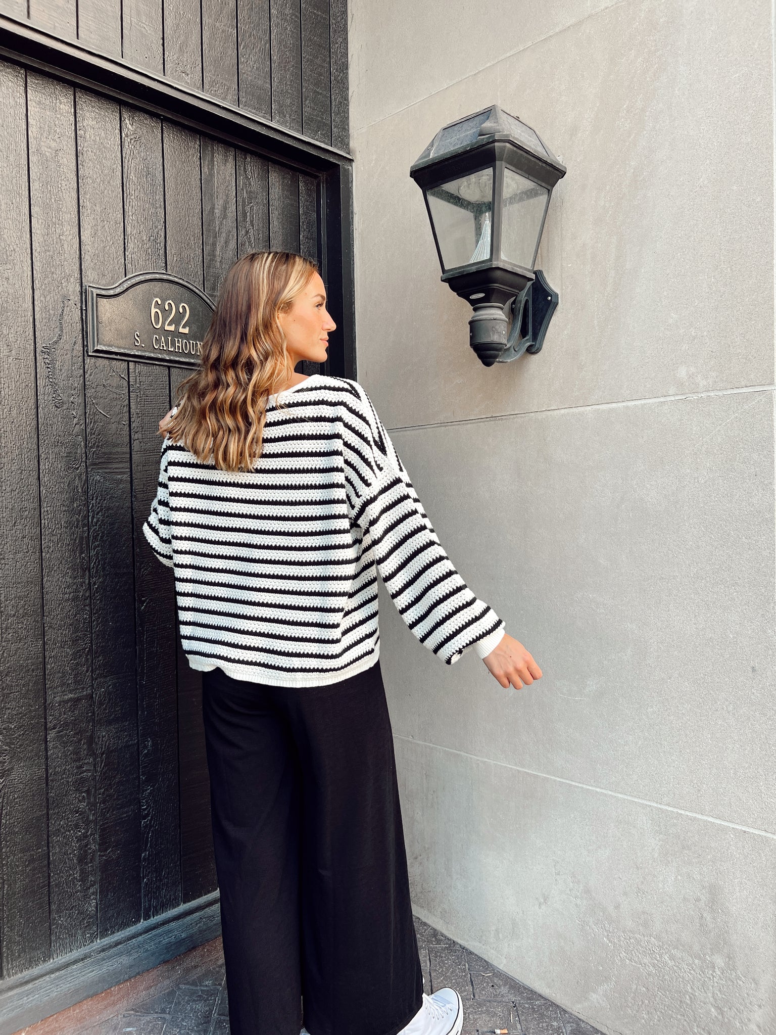 Coastal Views Black Striped Sweater