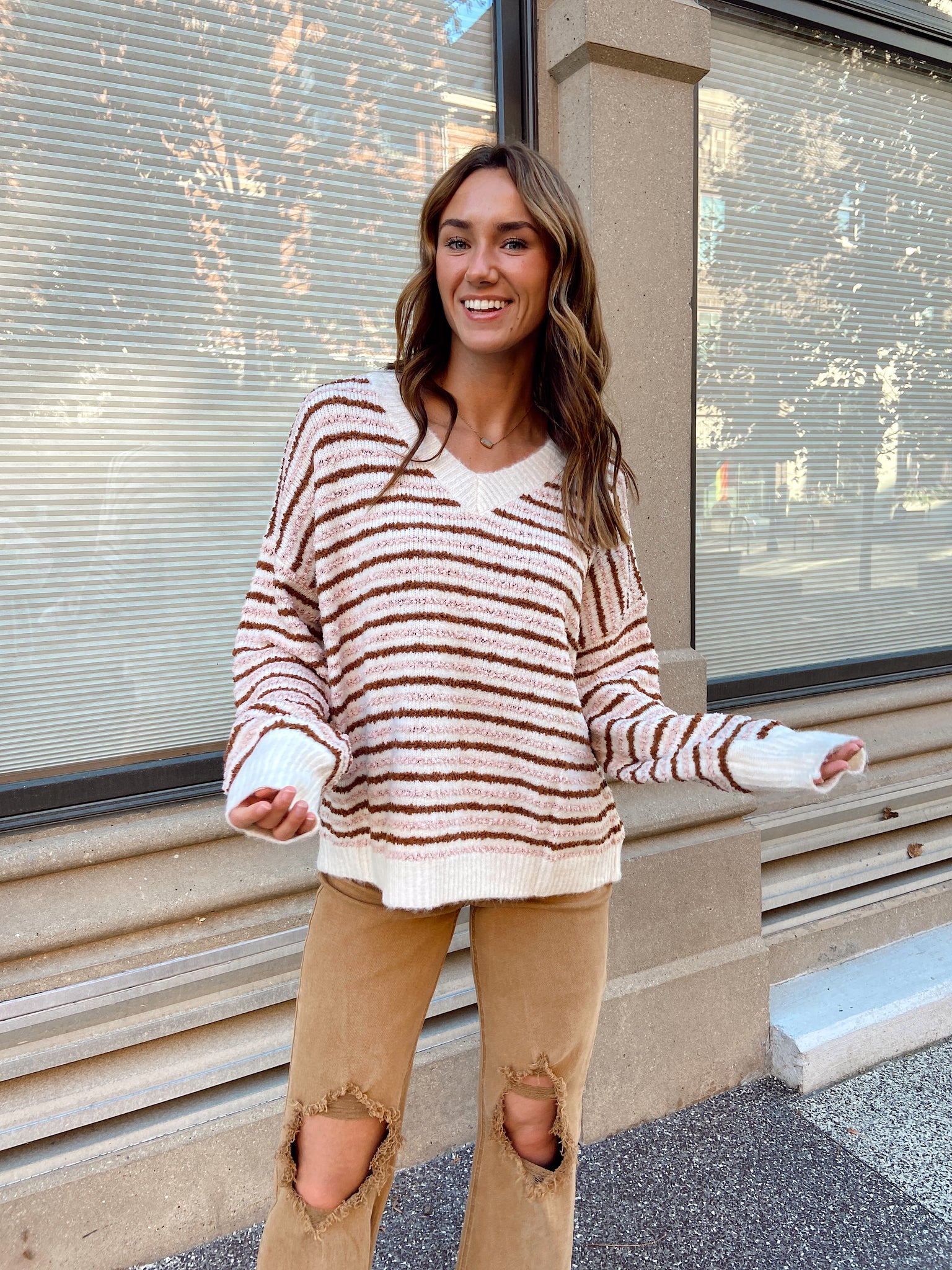 Isn't She Lovely Natural Striped Sweater