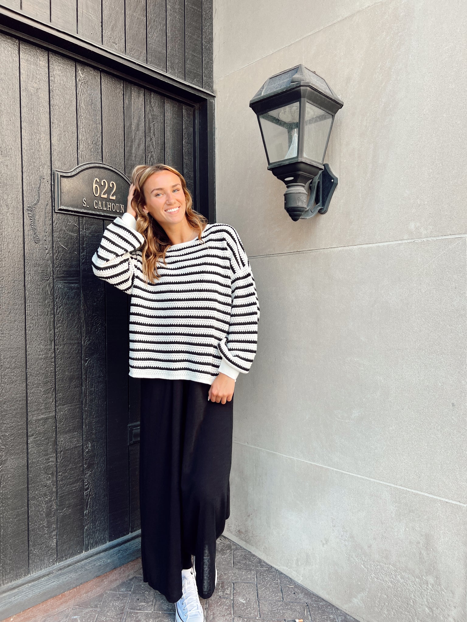 Coastal Views Black Striped Sweater
