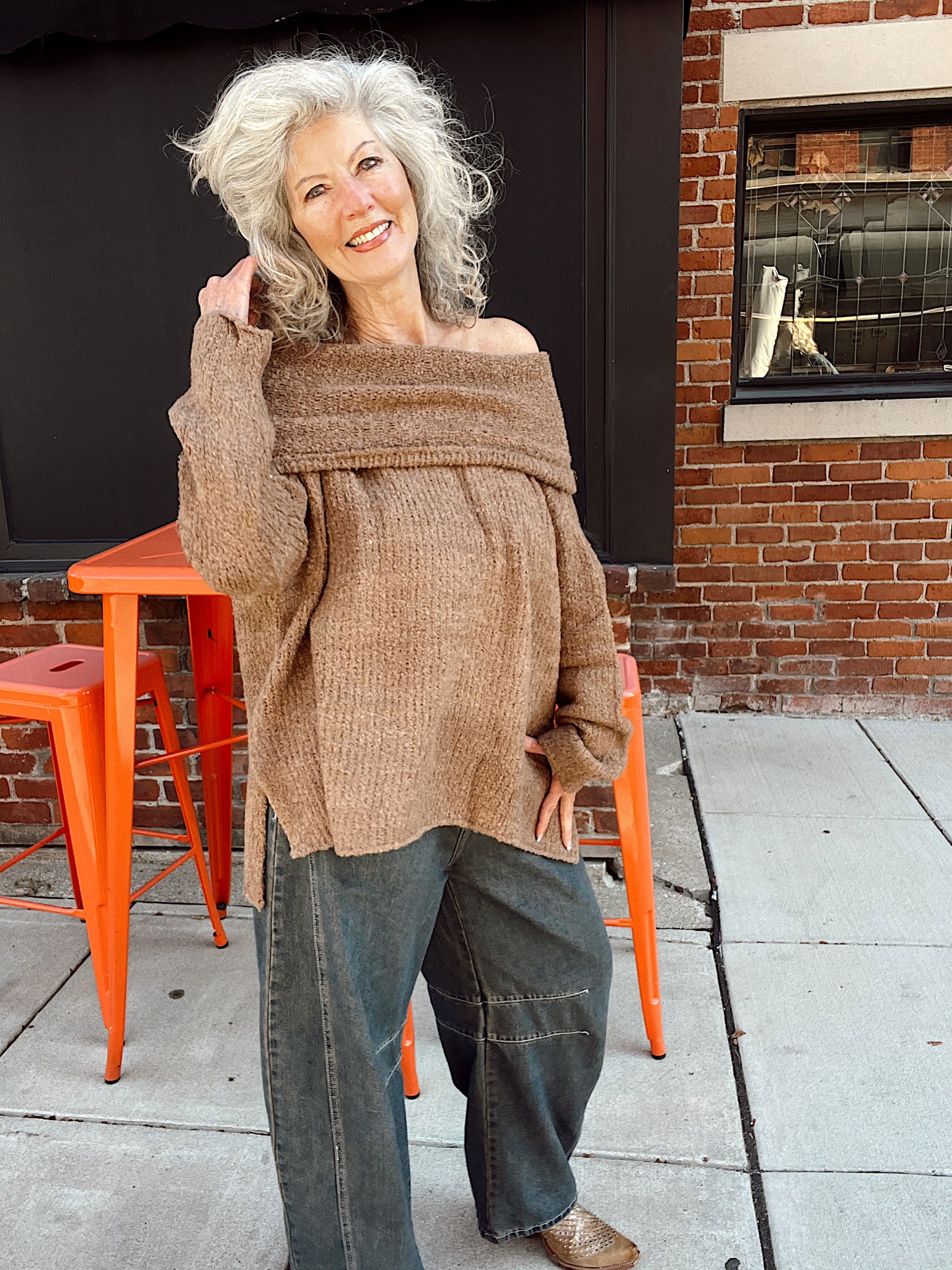 Canyon Moon Slouchy Cowl-Neck Sweater