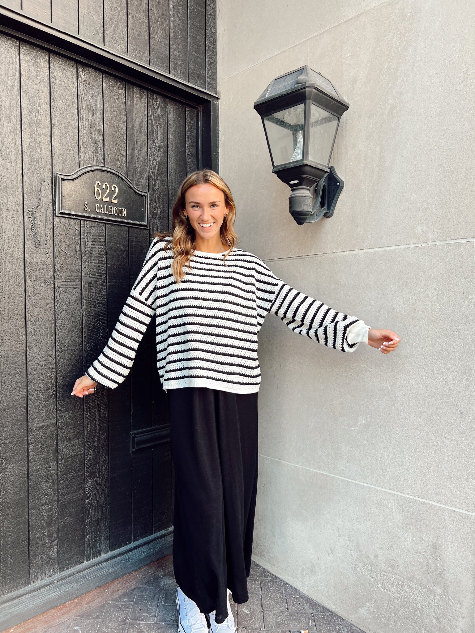 Coastal Views Black Striped Sweater