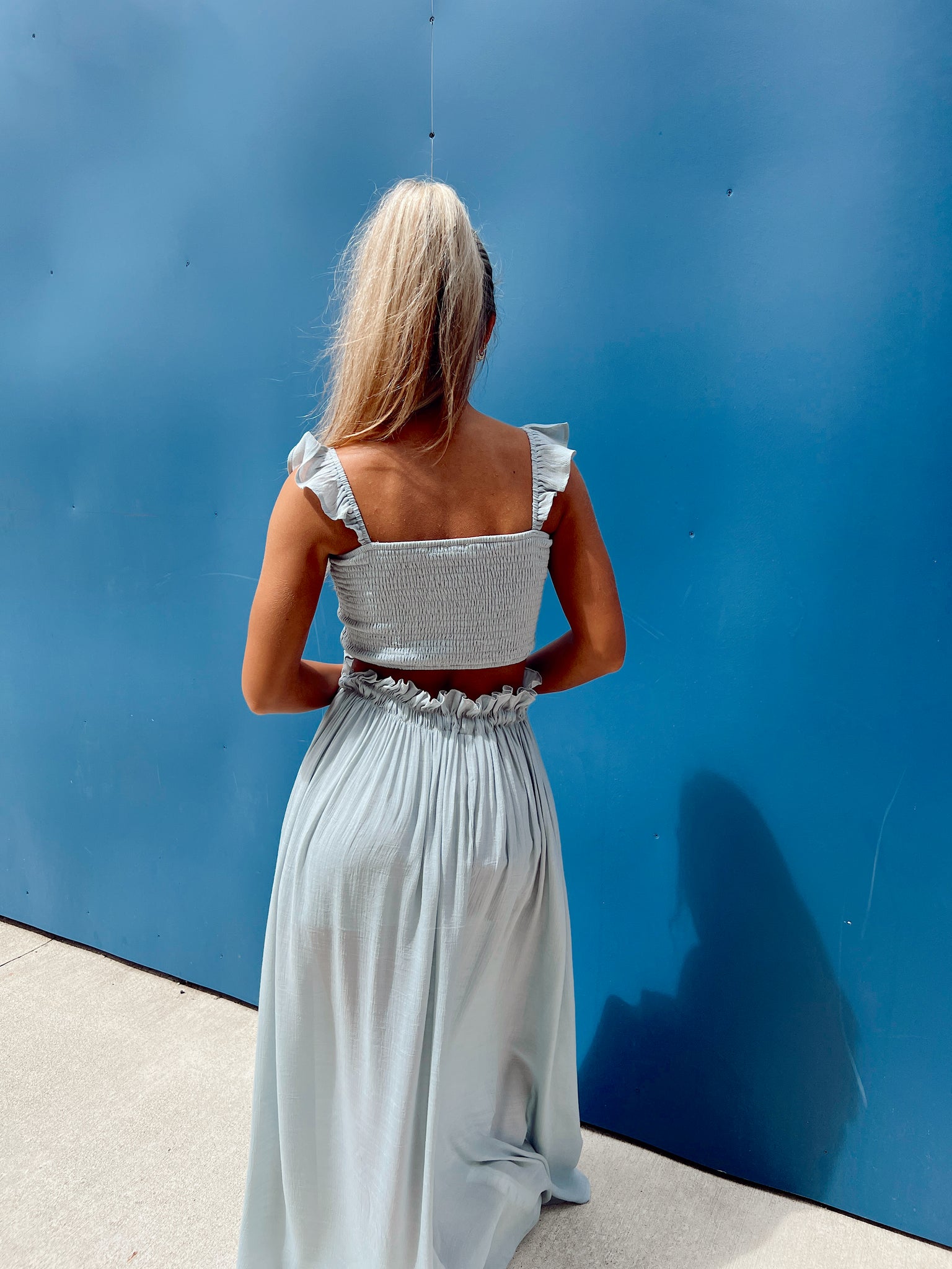 FINAL SALE- Monty Dusty Blue Smocked Top