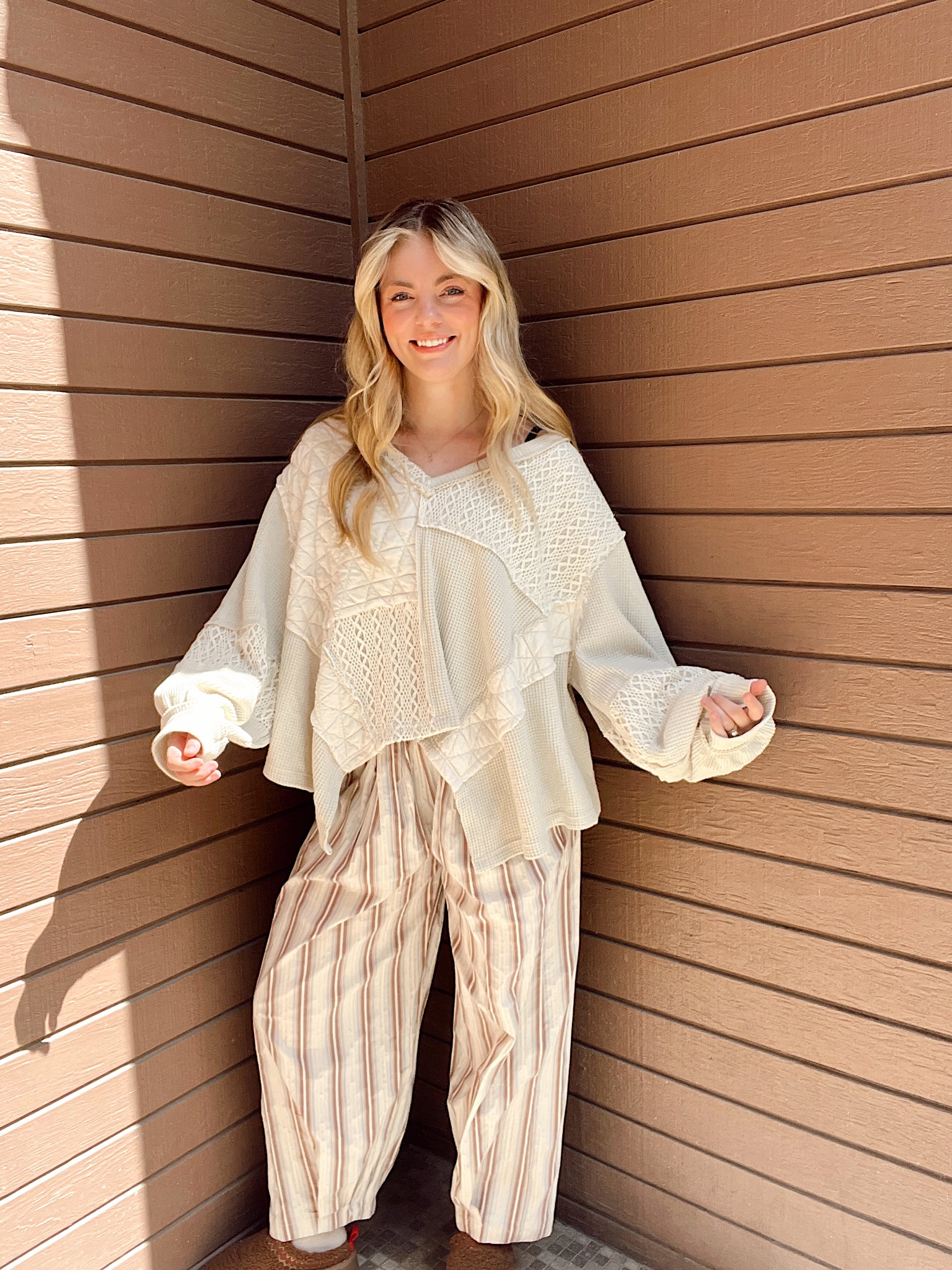 Fall Feelings Cream Waffle Knit Pullover