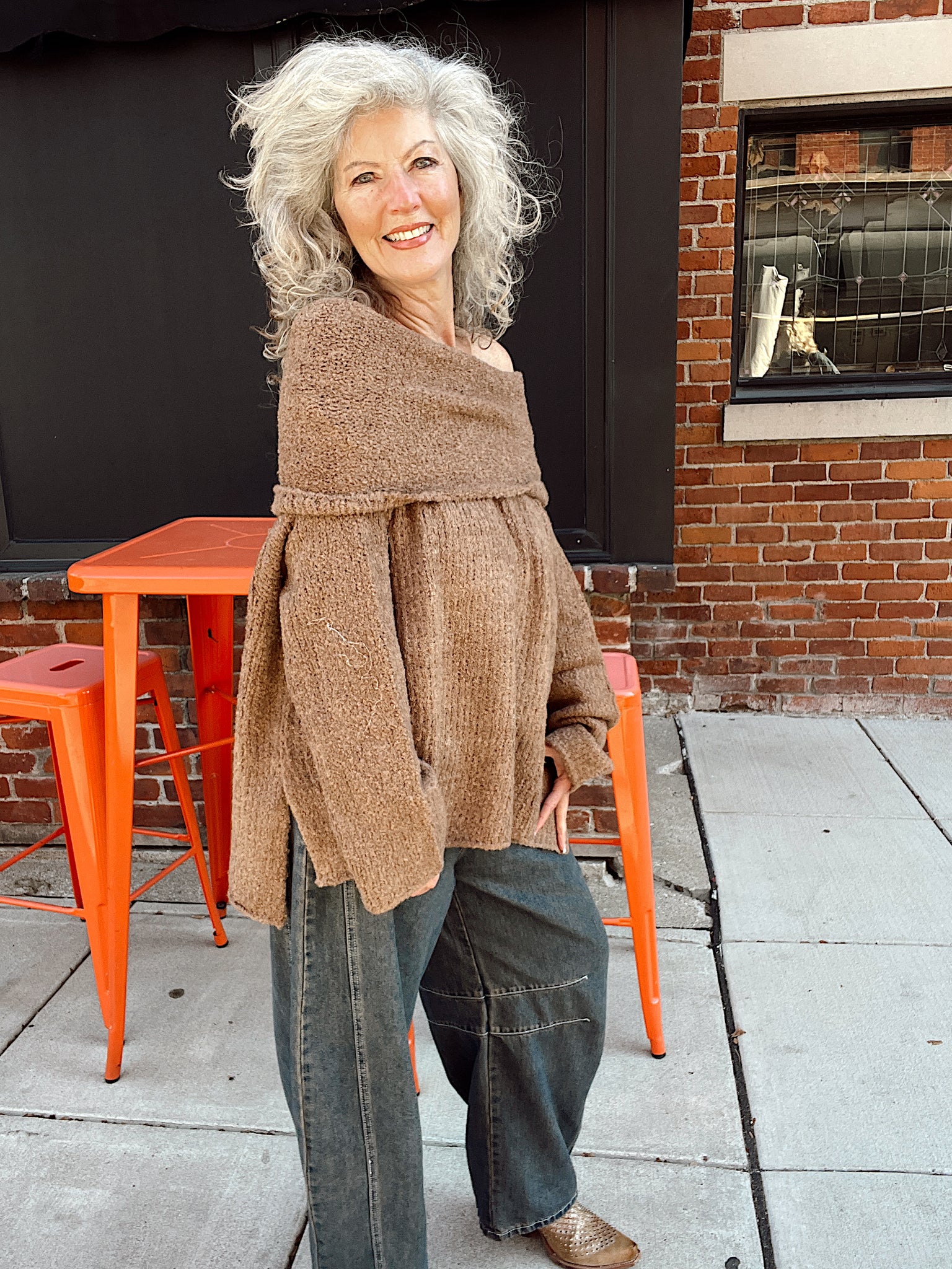 Canyon Moon Slouchy Cowl-Neck Sweater