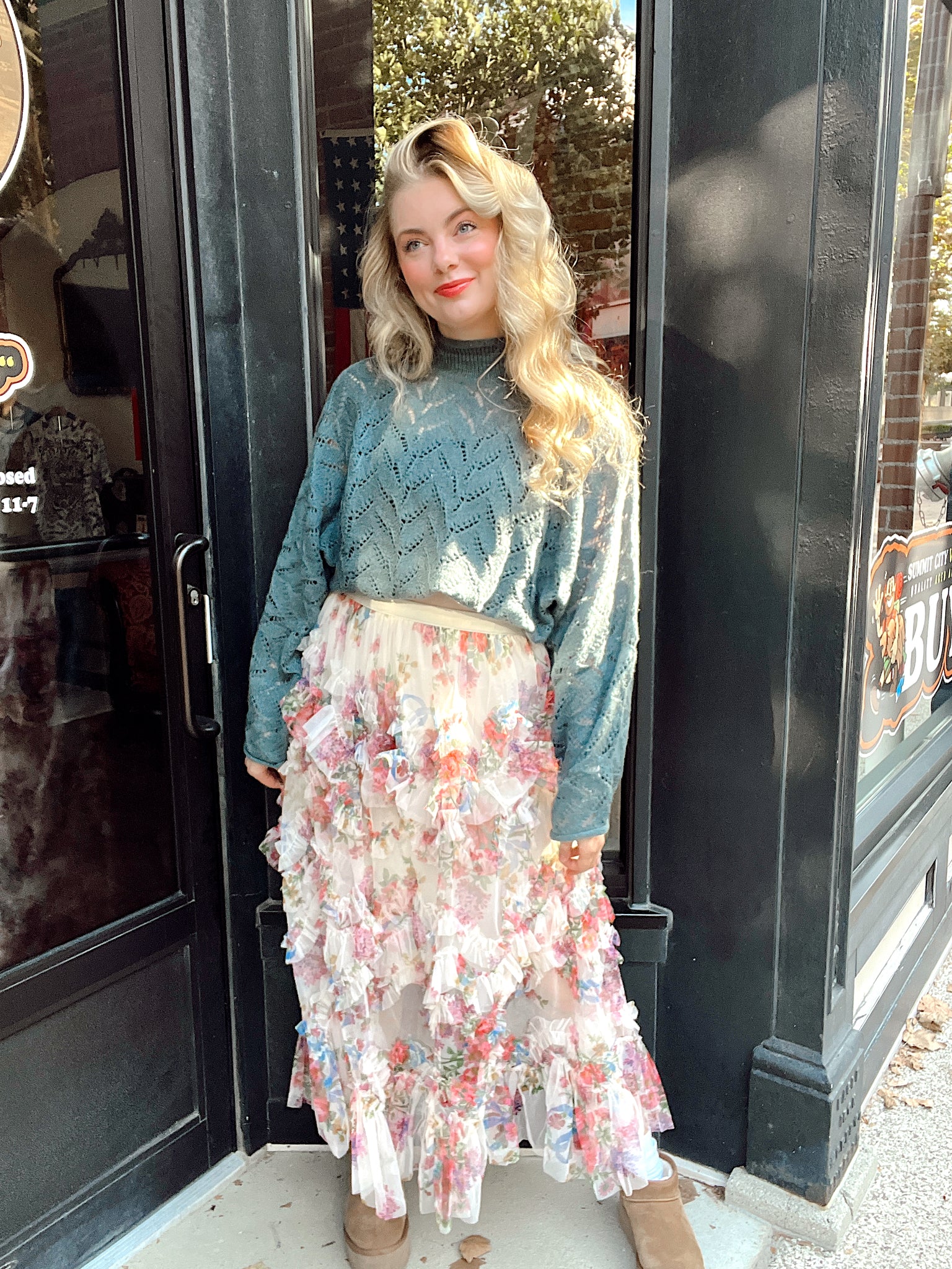 Emerald Dusk Openwork Sweater