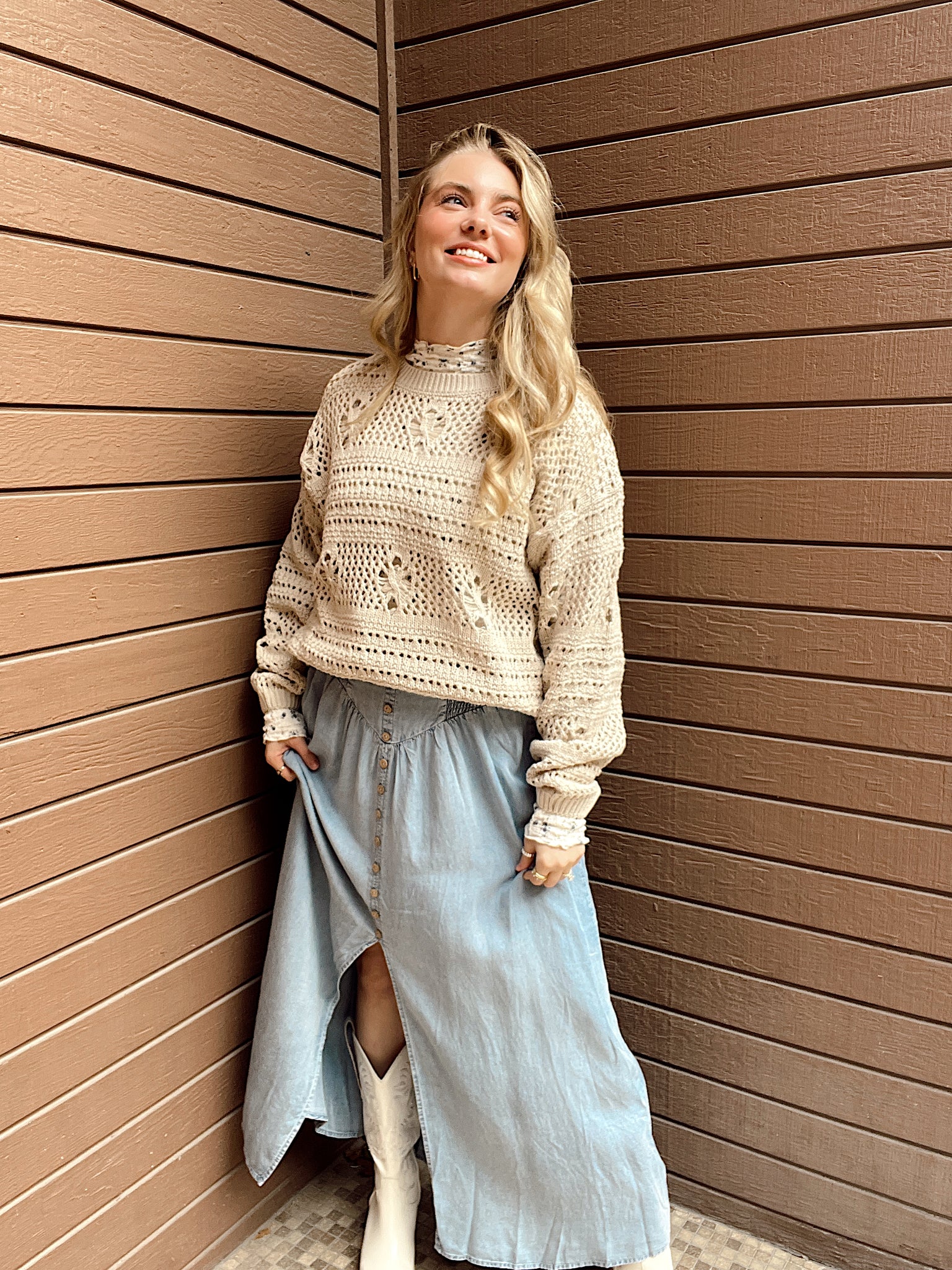Madison Open Weave Cream Sweater