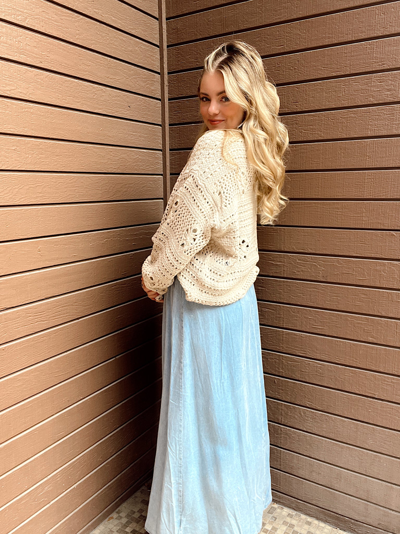 Madison Open Weave Cream Sweater