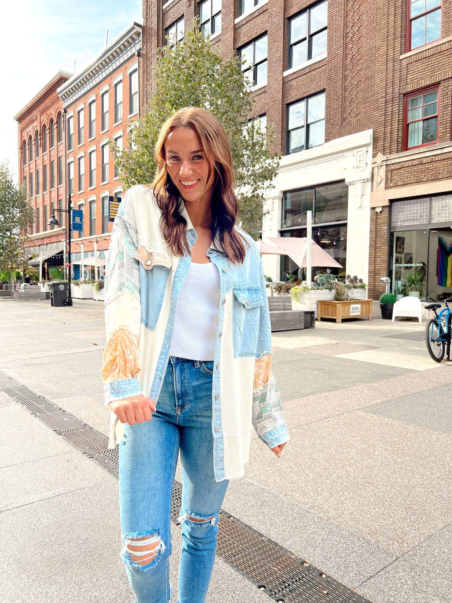 Somethin Bout You Ivory Patchwork Shacket