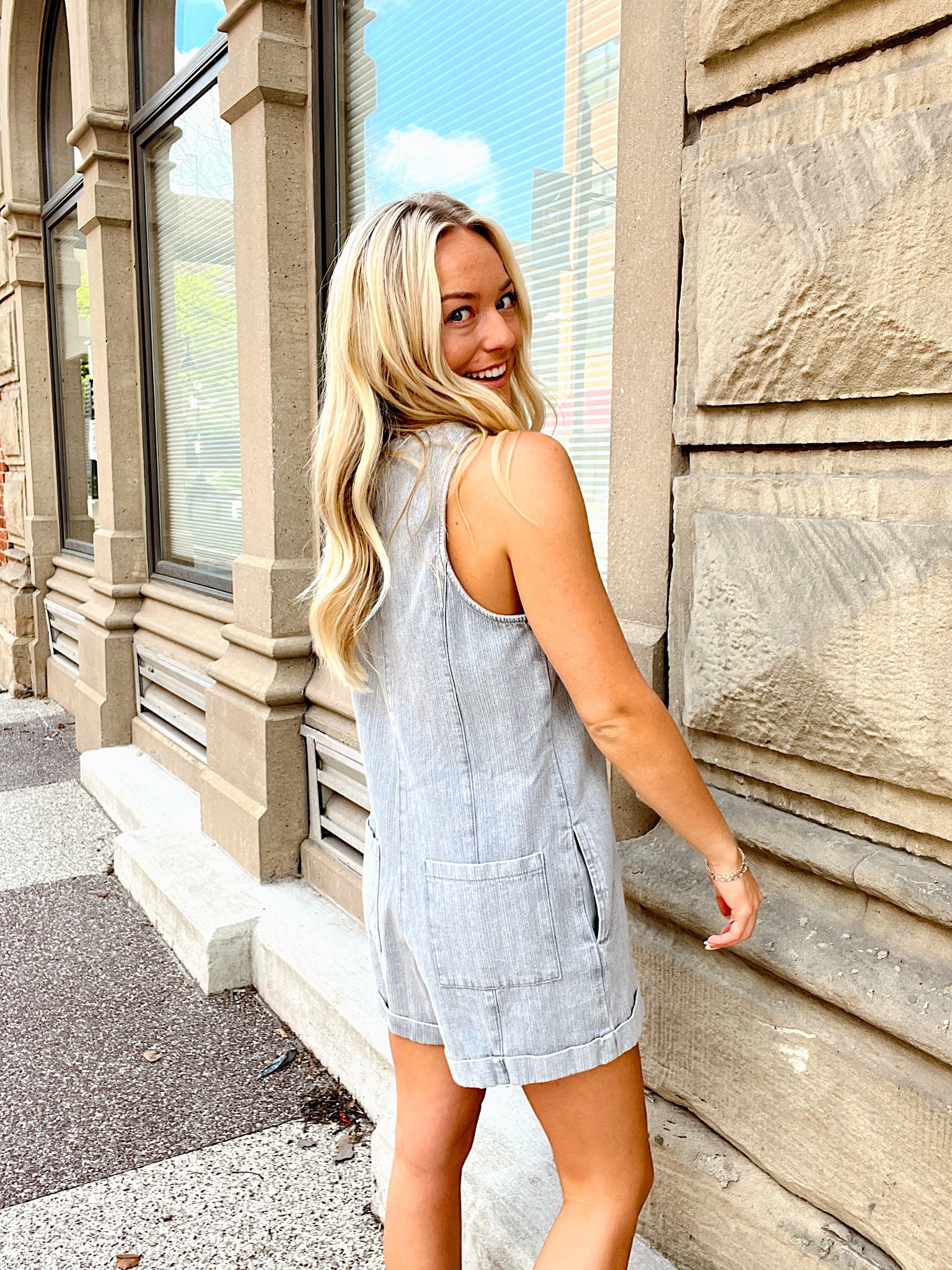 Give Me Closure Denim Romper