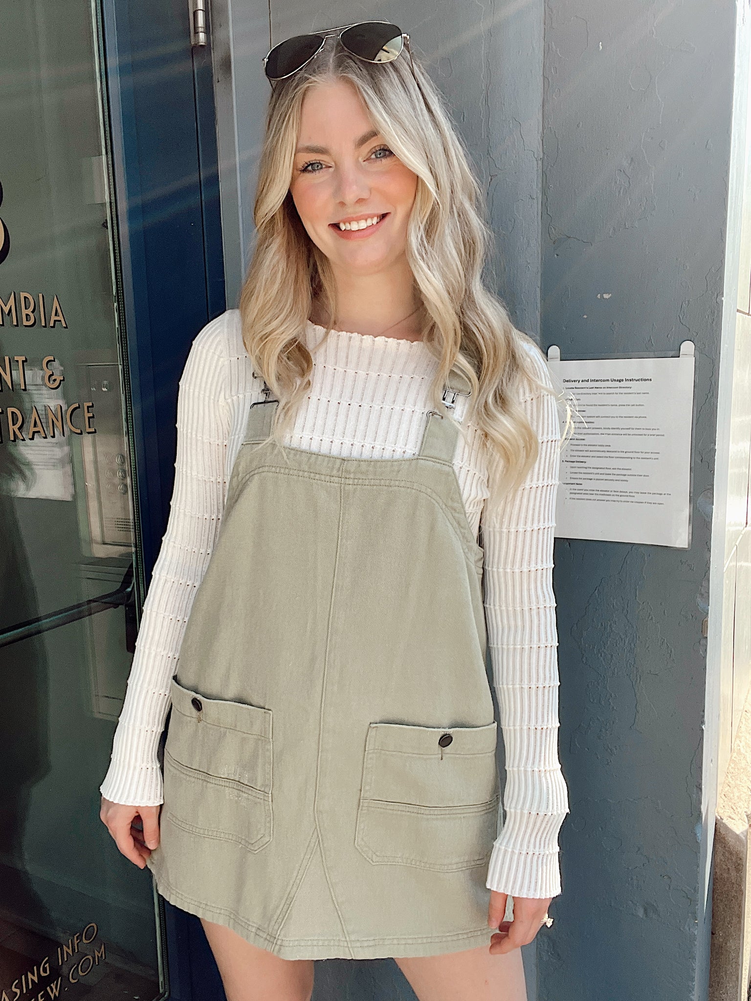 California Hills Olive Mini Overall Dress