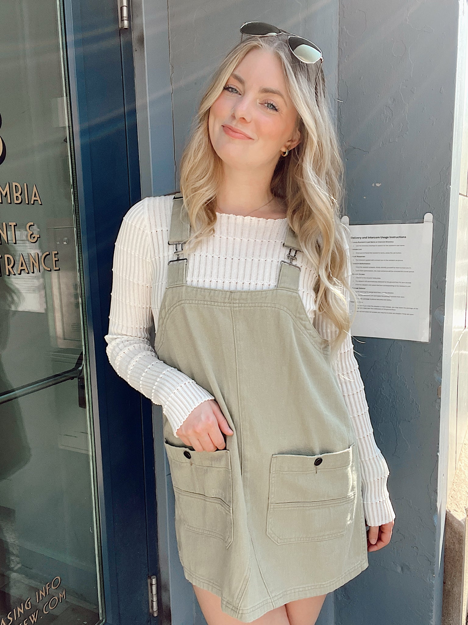 California Hills Olive Mini Overall Dress