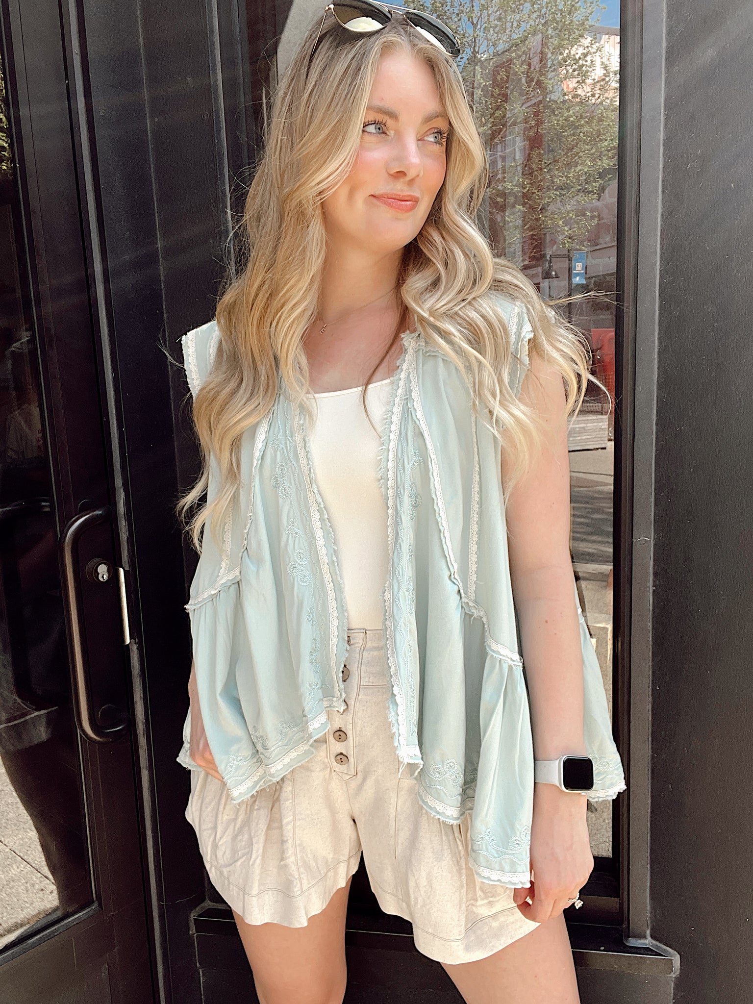 Playful Feelings Teal Sleeveless Cardigan