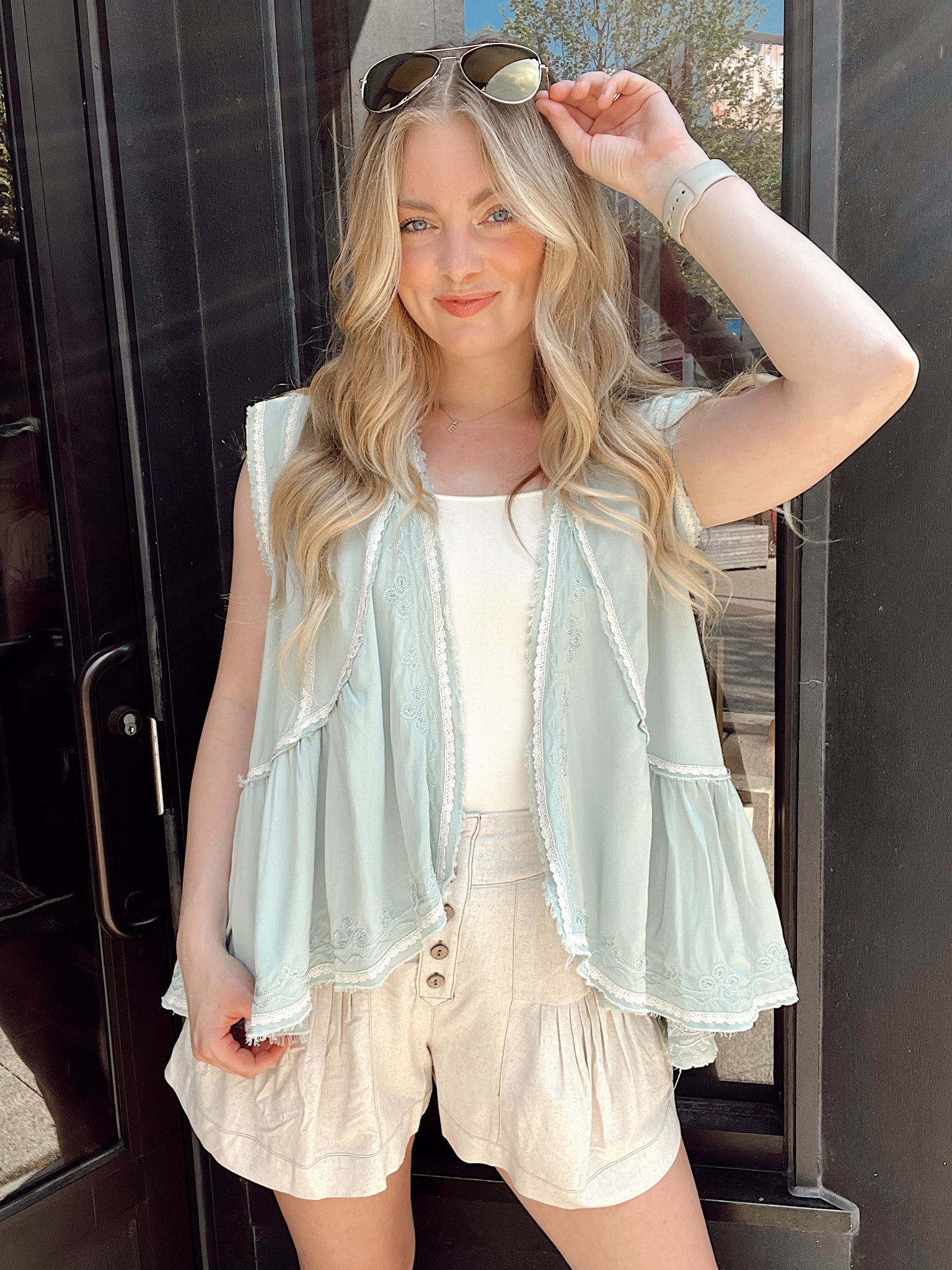 Playful Feelings Teal Sleeveless Cardigan