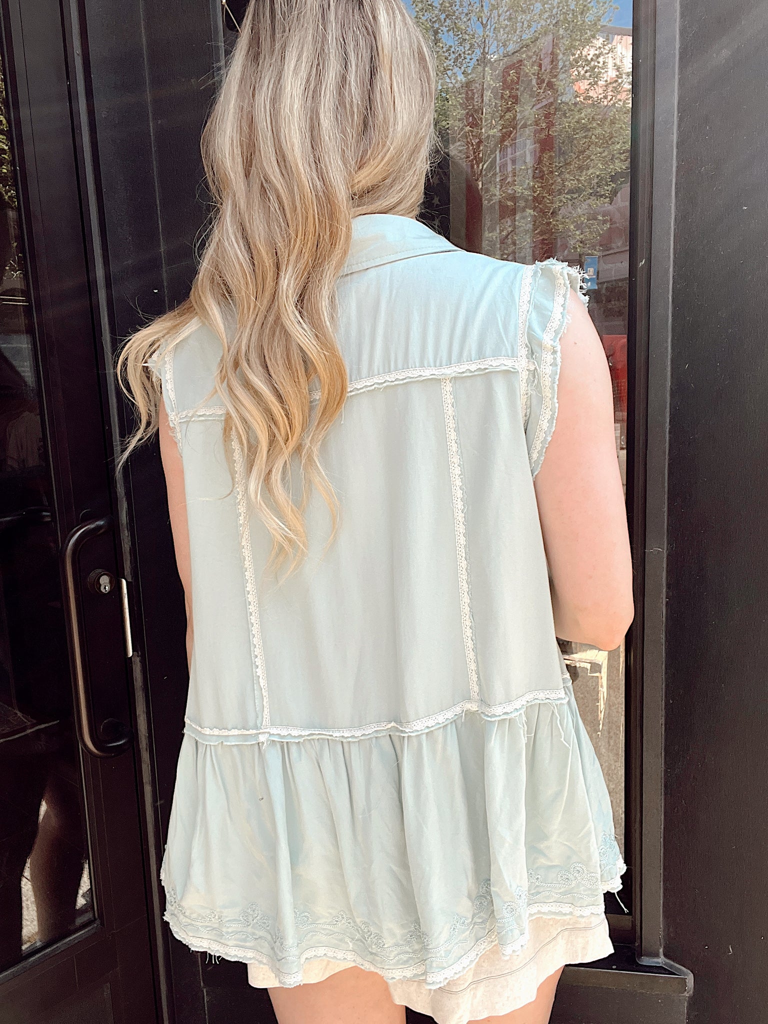 Playful Feelings Teal Sleeveless Cardigan