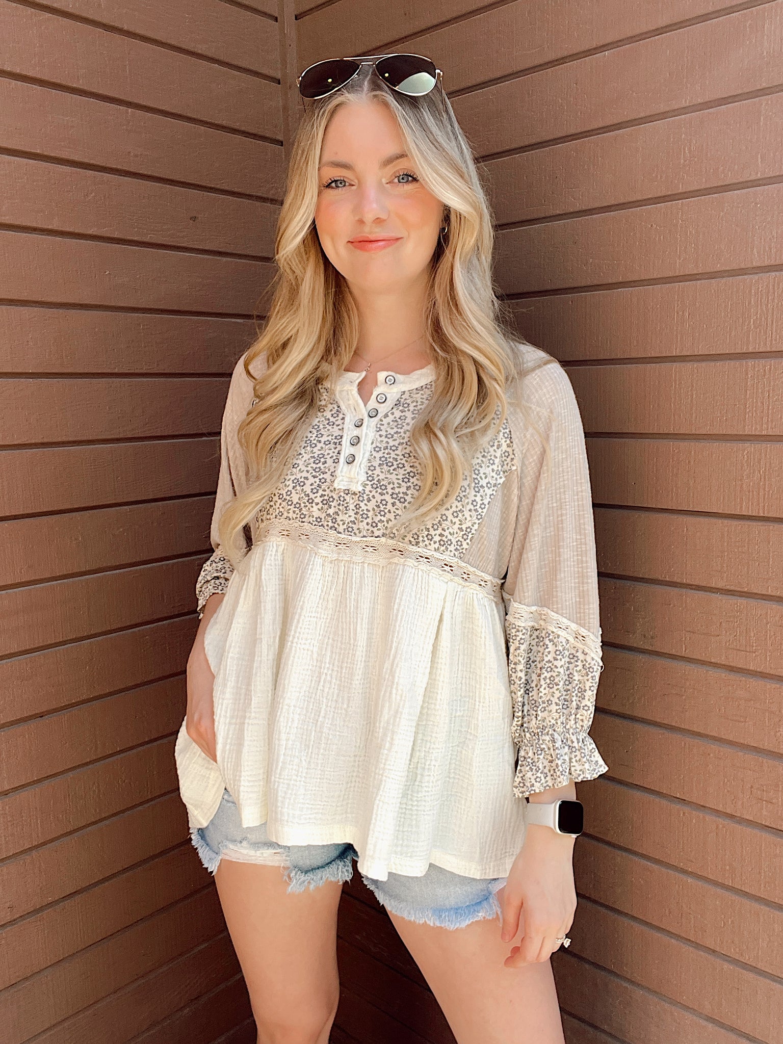 Always Around Natural Babydoll Top
