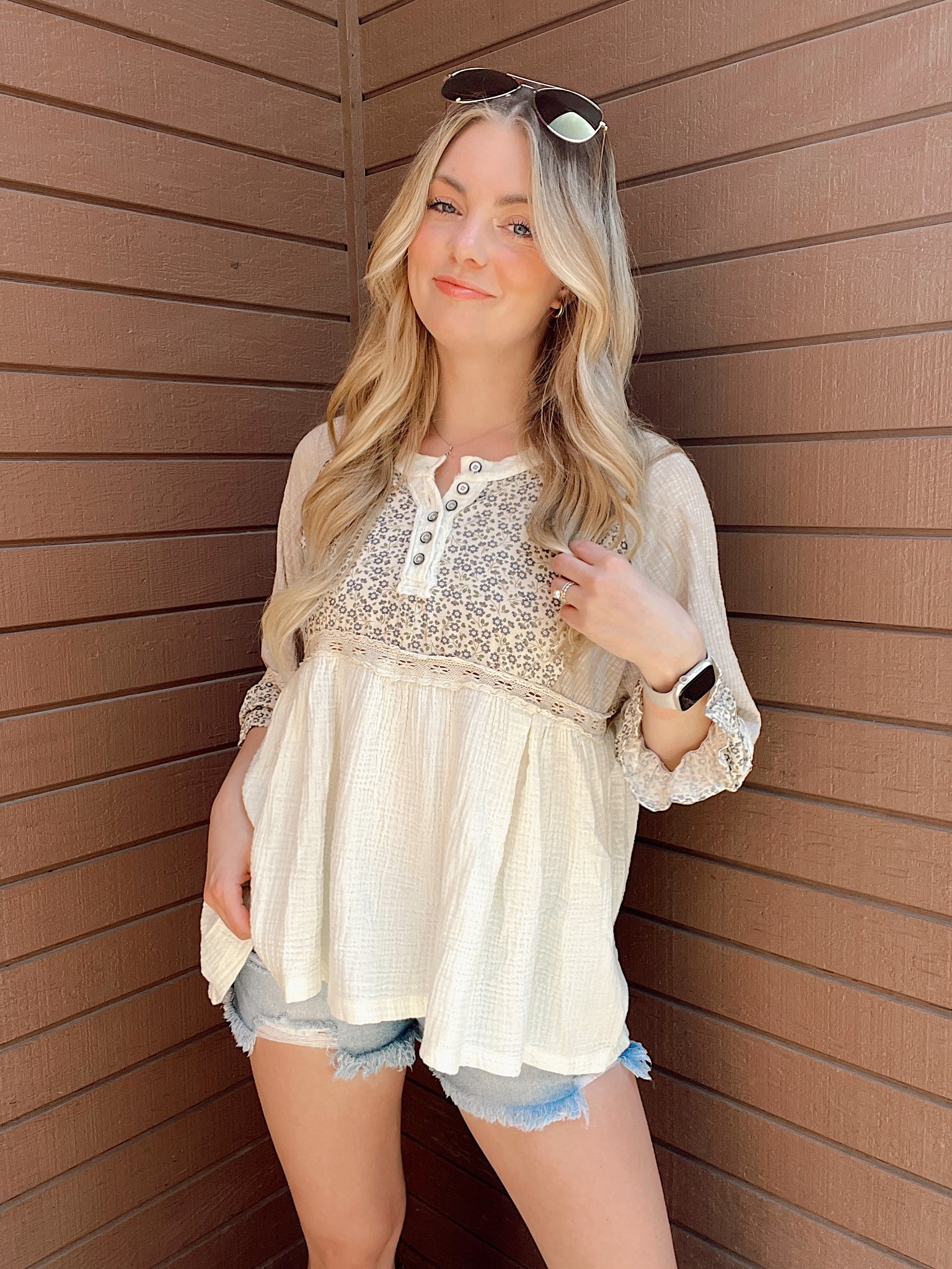 Always Around Natural Babydoll Top