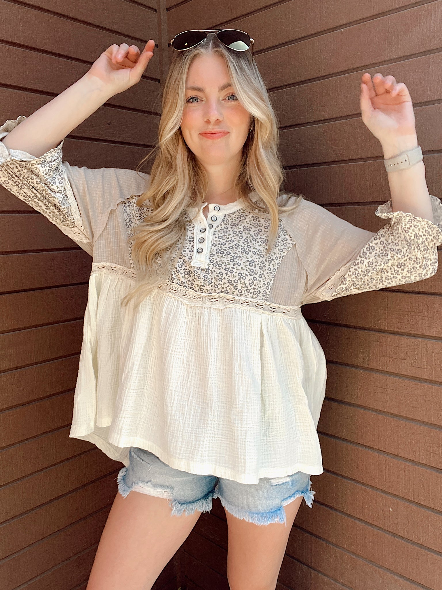 Always Around Natural Babydoll Top