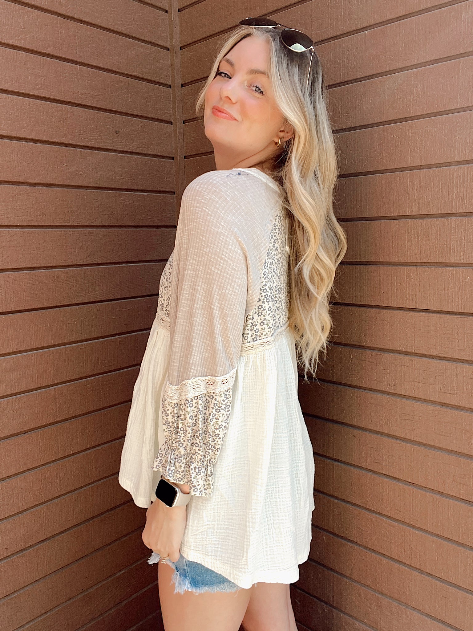 Always Around Natural Babydoll Top
