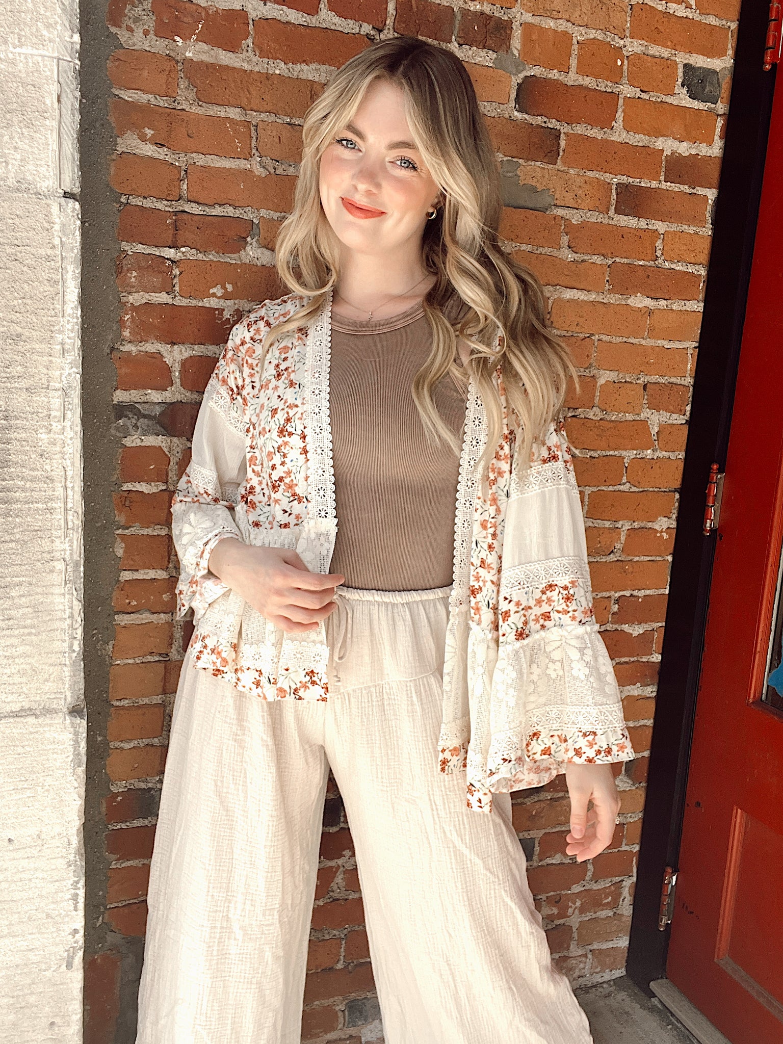 Miss Girl Cream Floral Cardigan