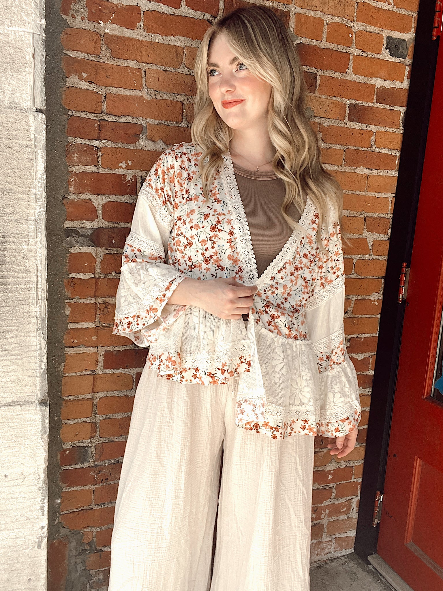 Miss Girl Cream Floral Cardigan