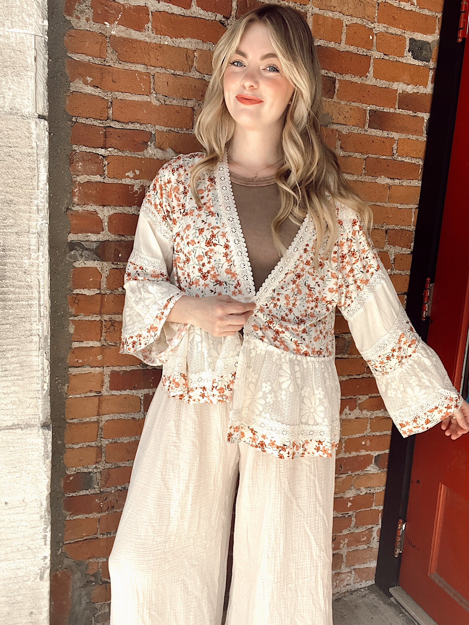 Miss Girl Cream Floral Cardigan