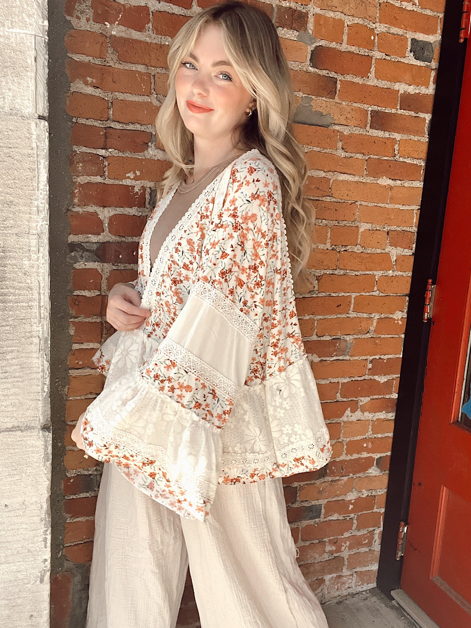 Miss Girl Cream Floral Cardigan