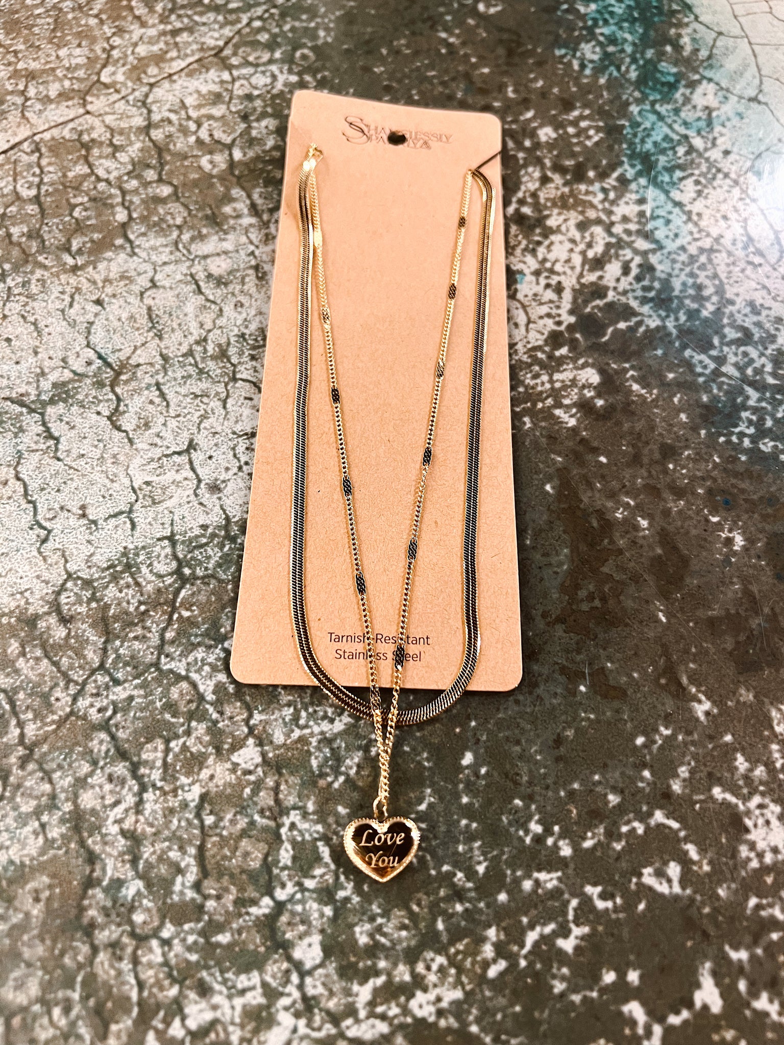 Double Chain Gold Love You Necklace