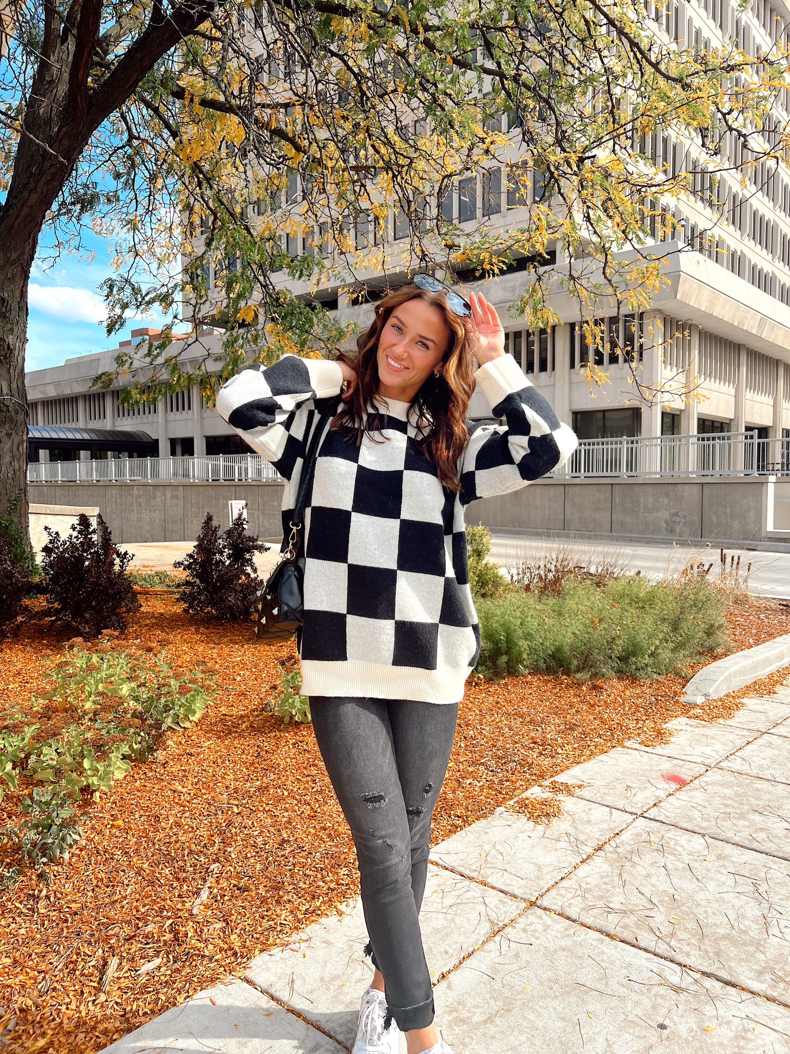 Full Throttle Black Checkered Sweater