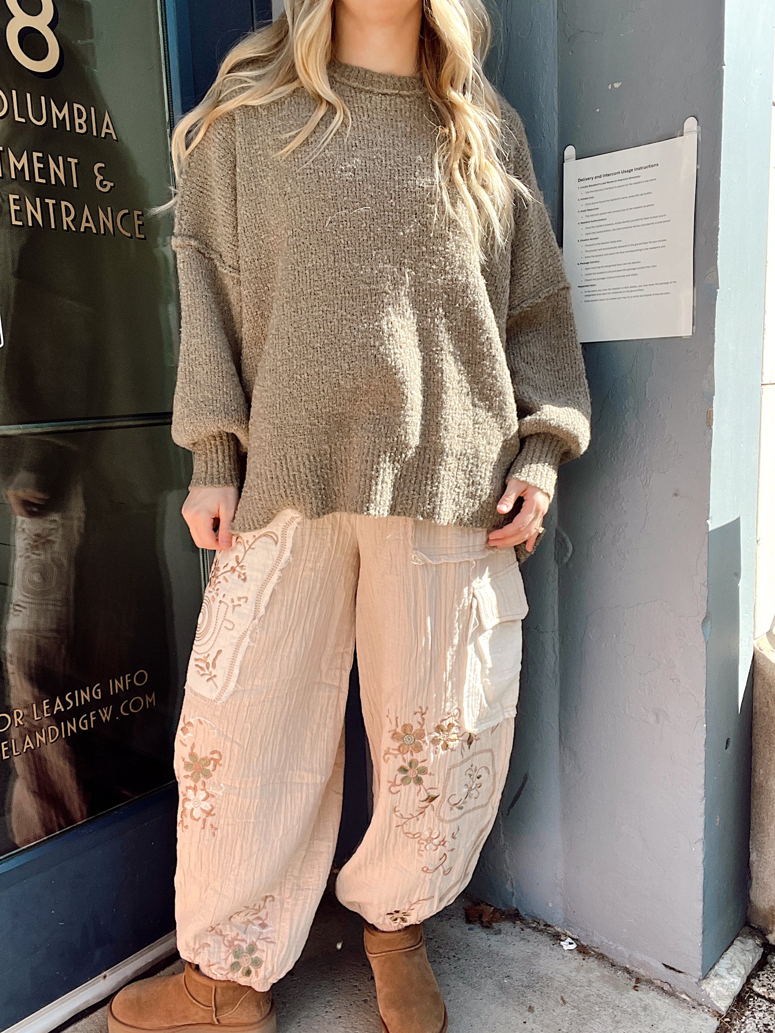 Kyndal Beige Embroidered Gauze Pants