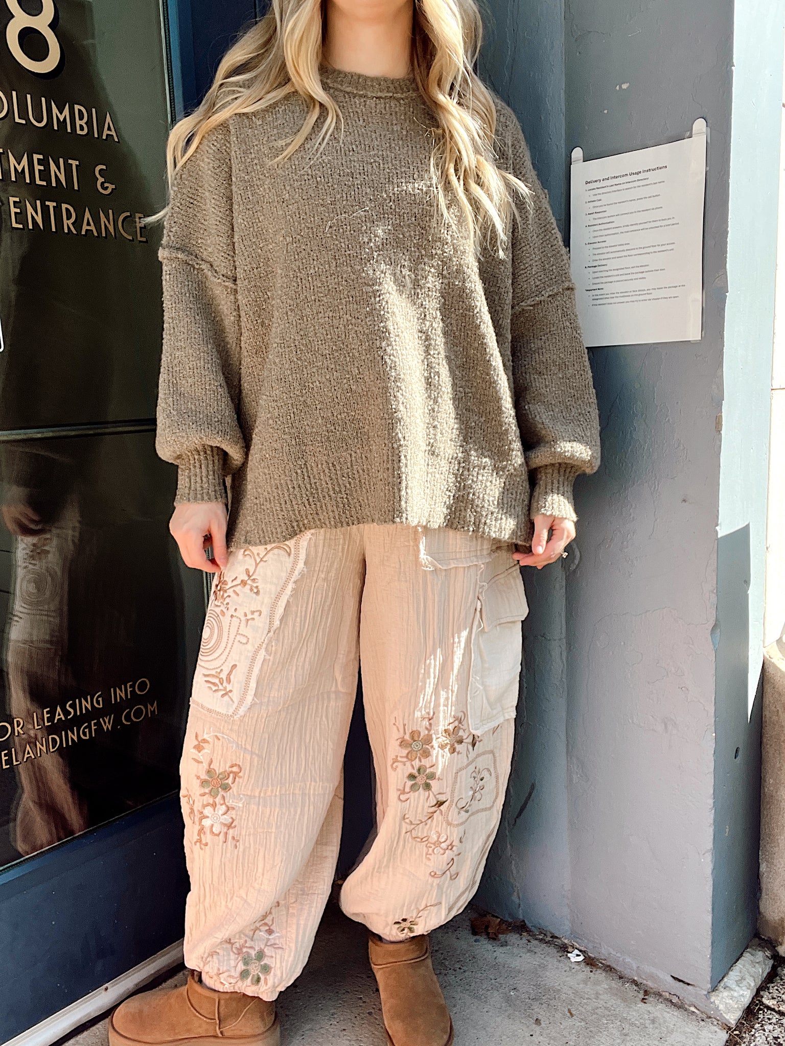 Kyndal Beige Embroidered Gauze Pants