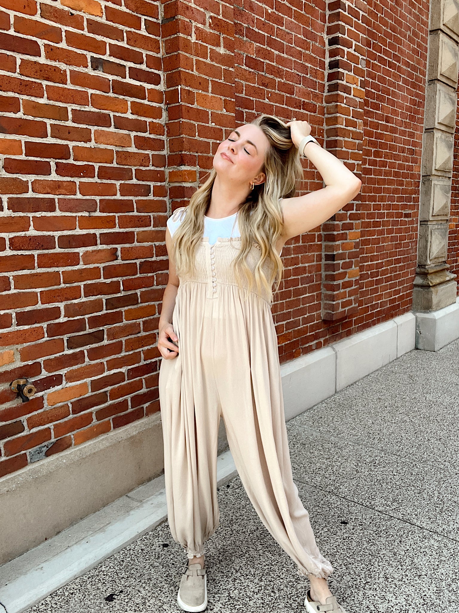 Weekend Plans Oatmeal Jumpsuit