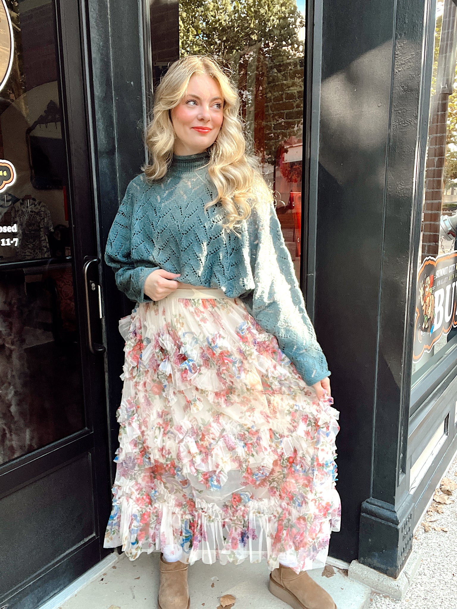 Isla Floral Ruffled Midi Skirt