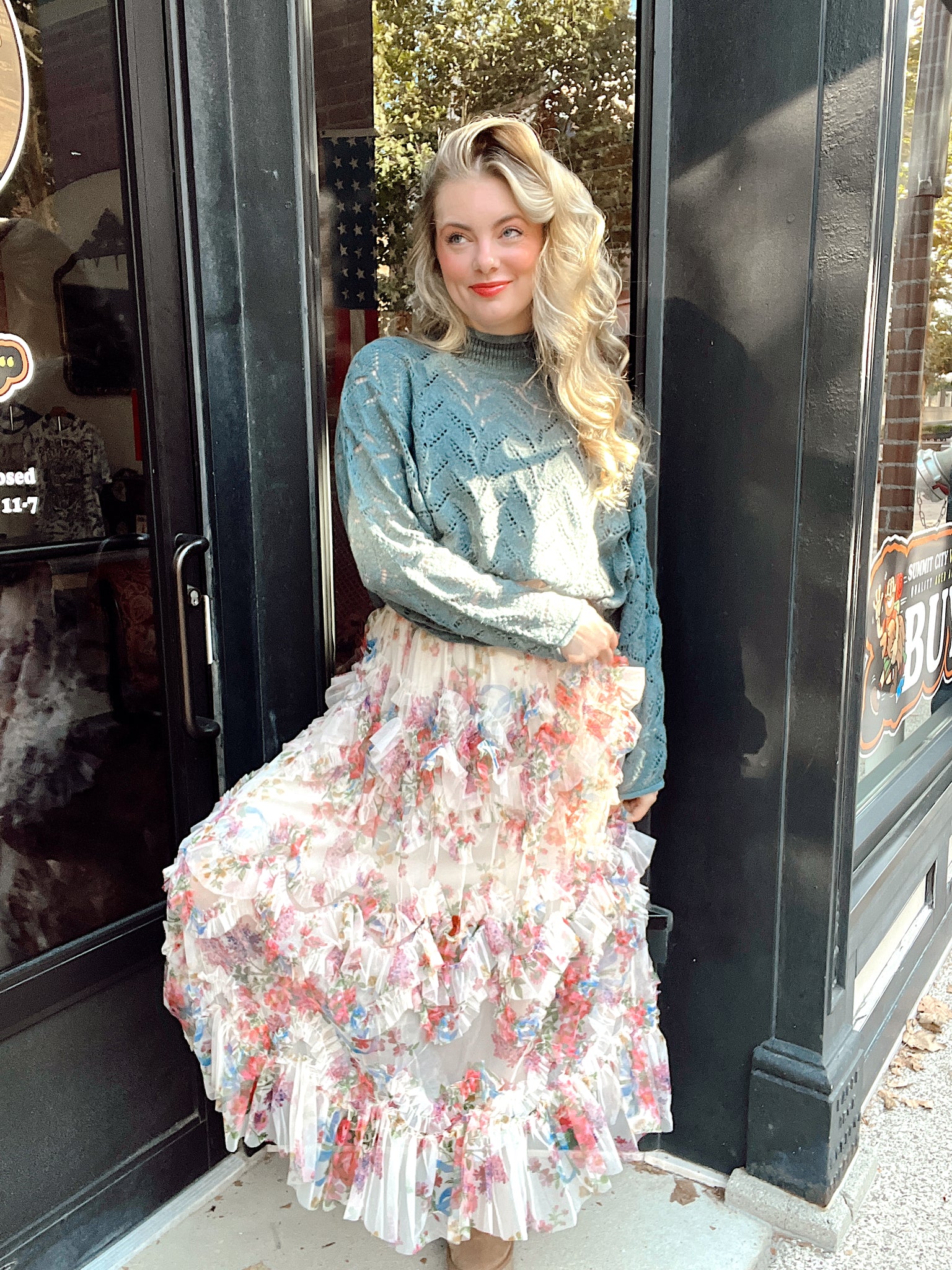 Isla Floral Ruffled Midi Skirt