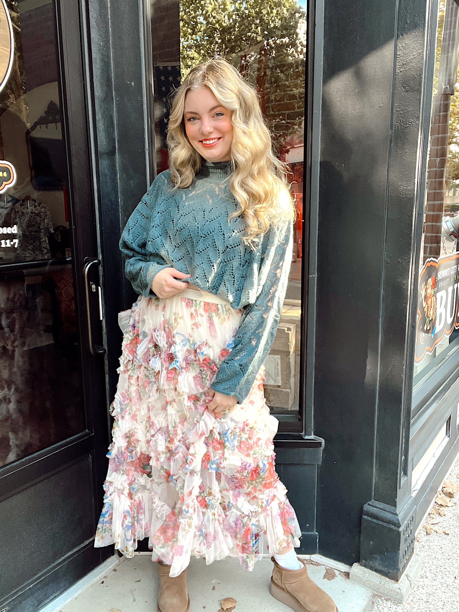 Isla Floral Ruffled Midi Skirt