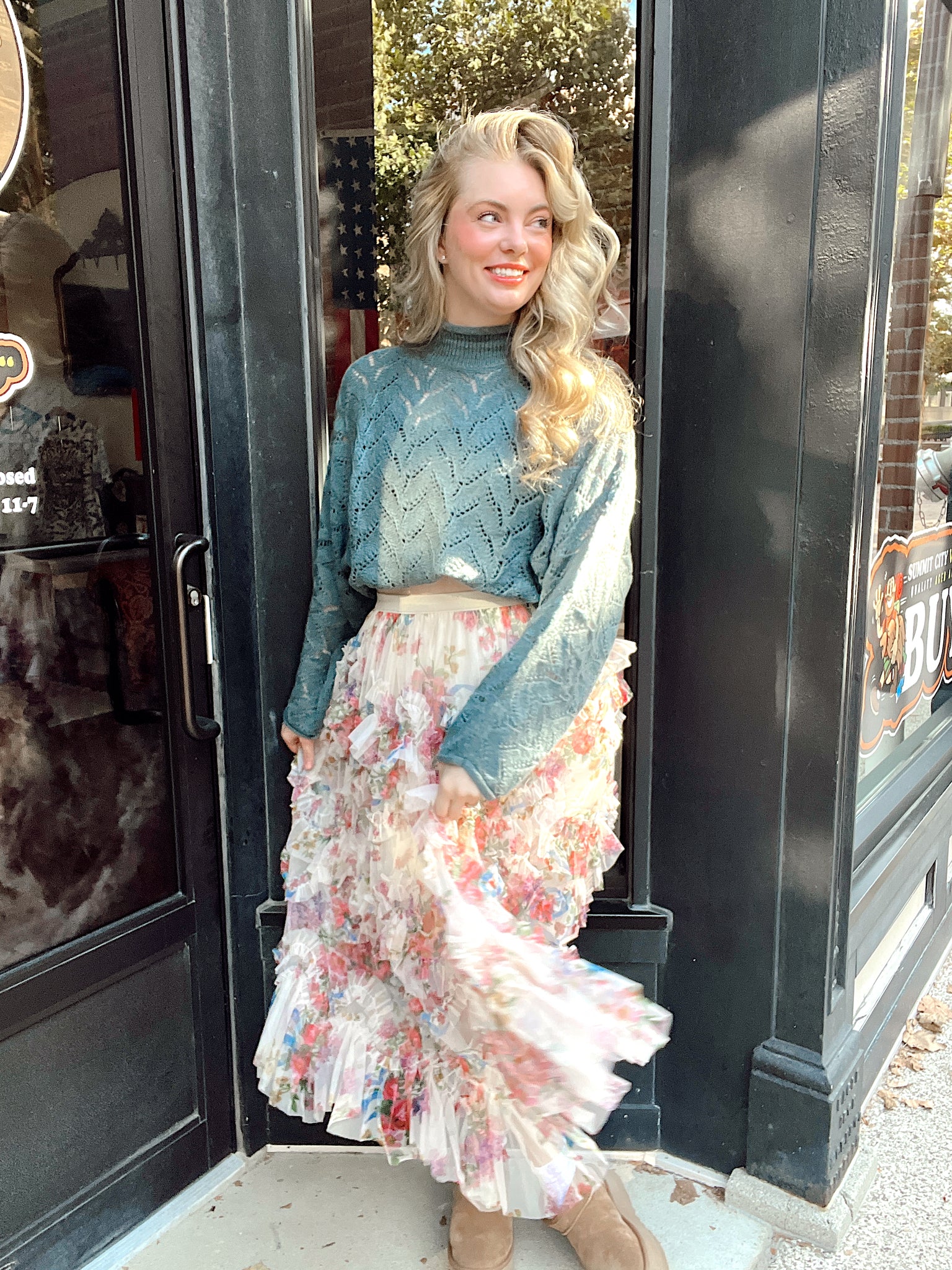 Isla Floral Ruffled Midi Skirt