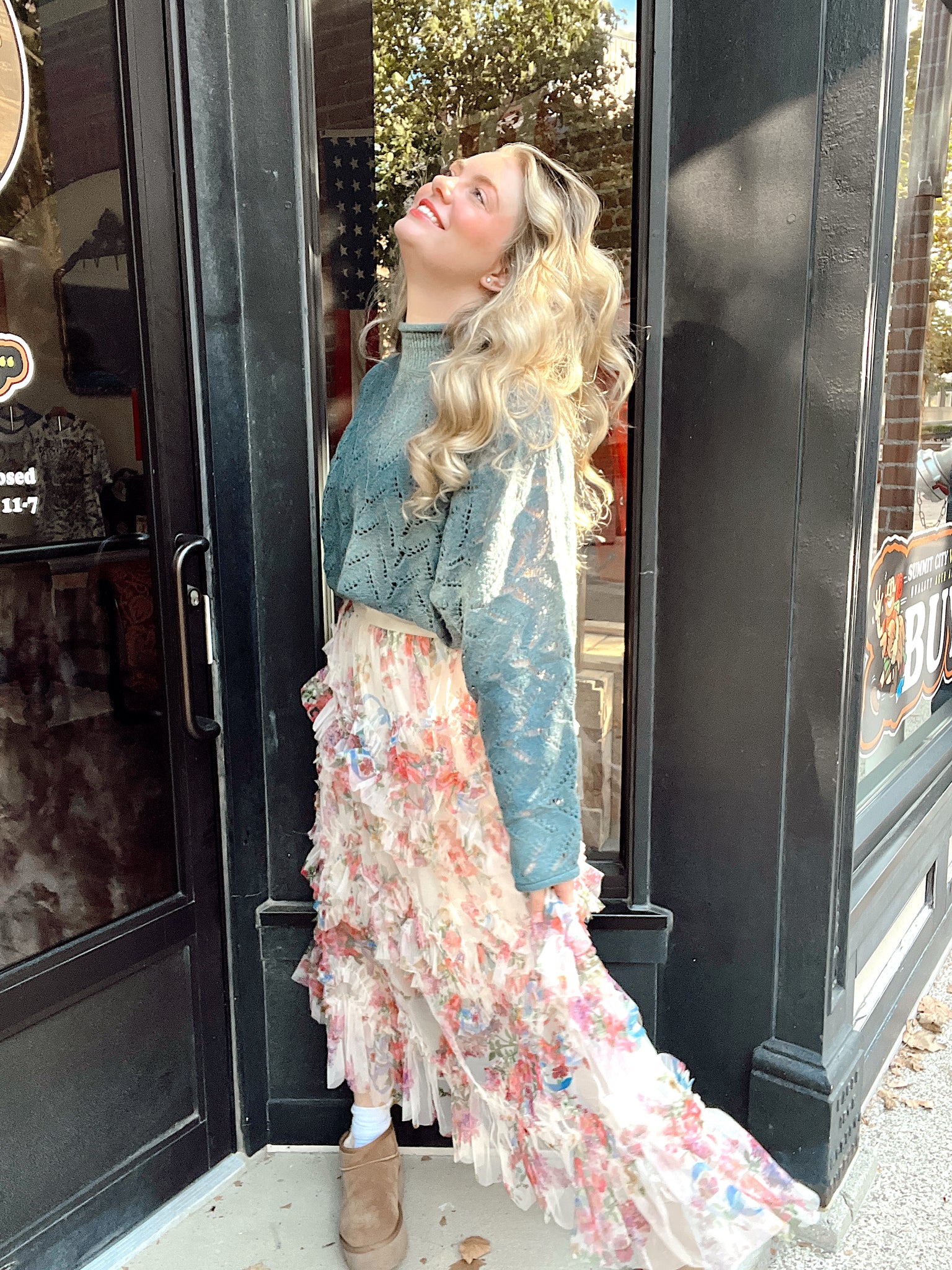 Isla Floral Ruffled Midi Skirt