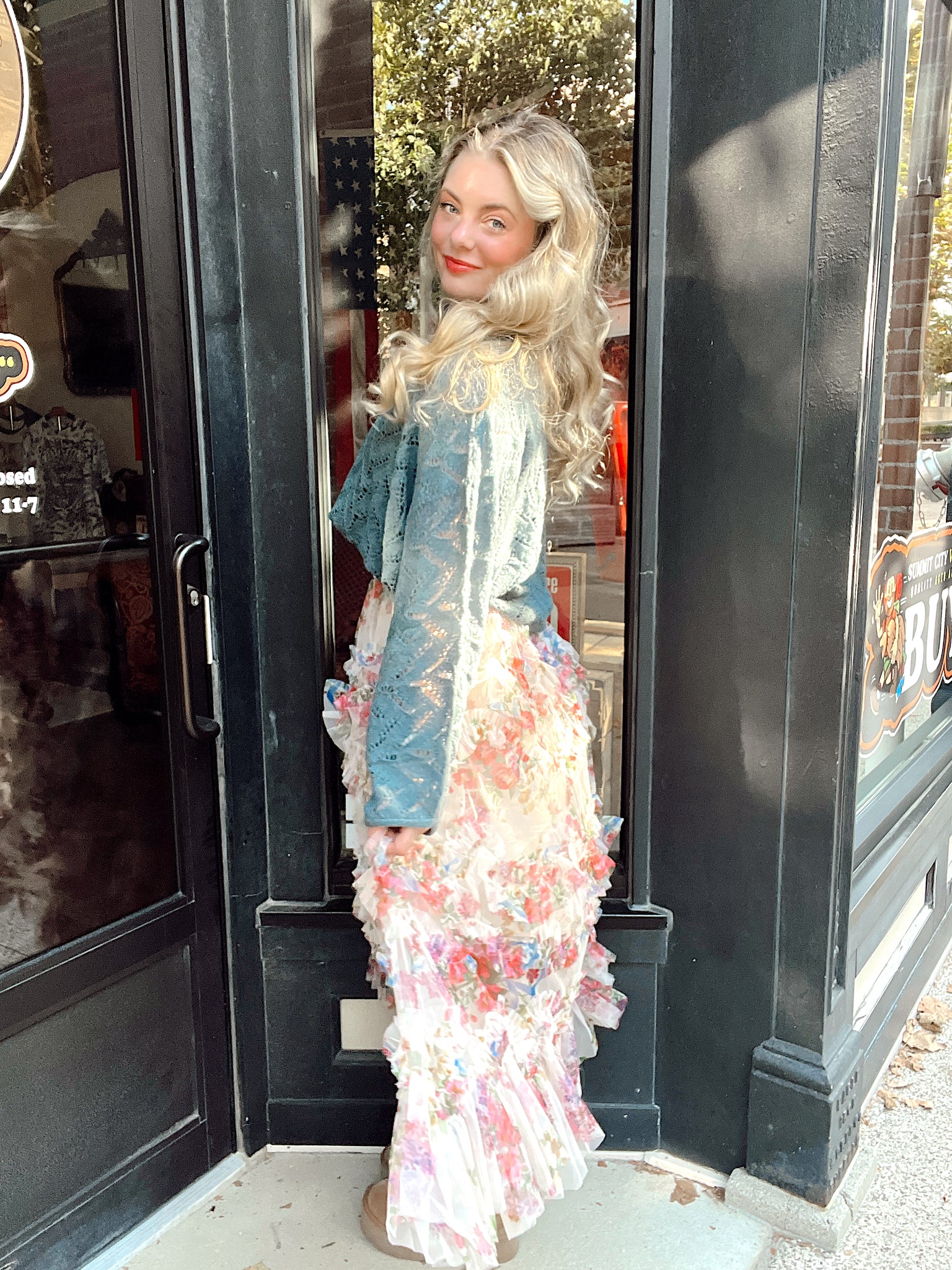 Isla Floral Ruffled Midi Skirt
