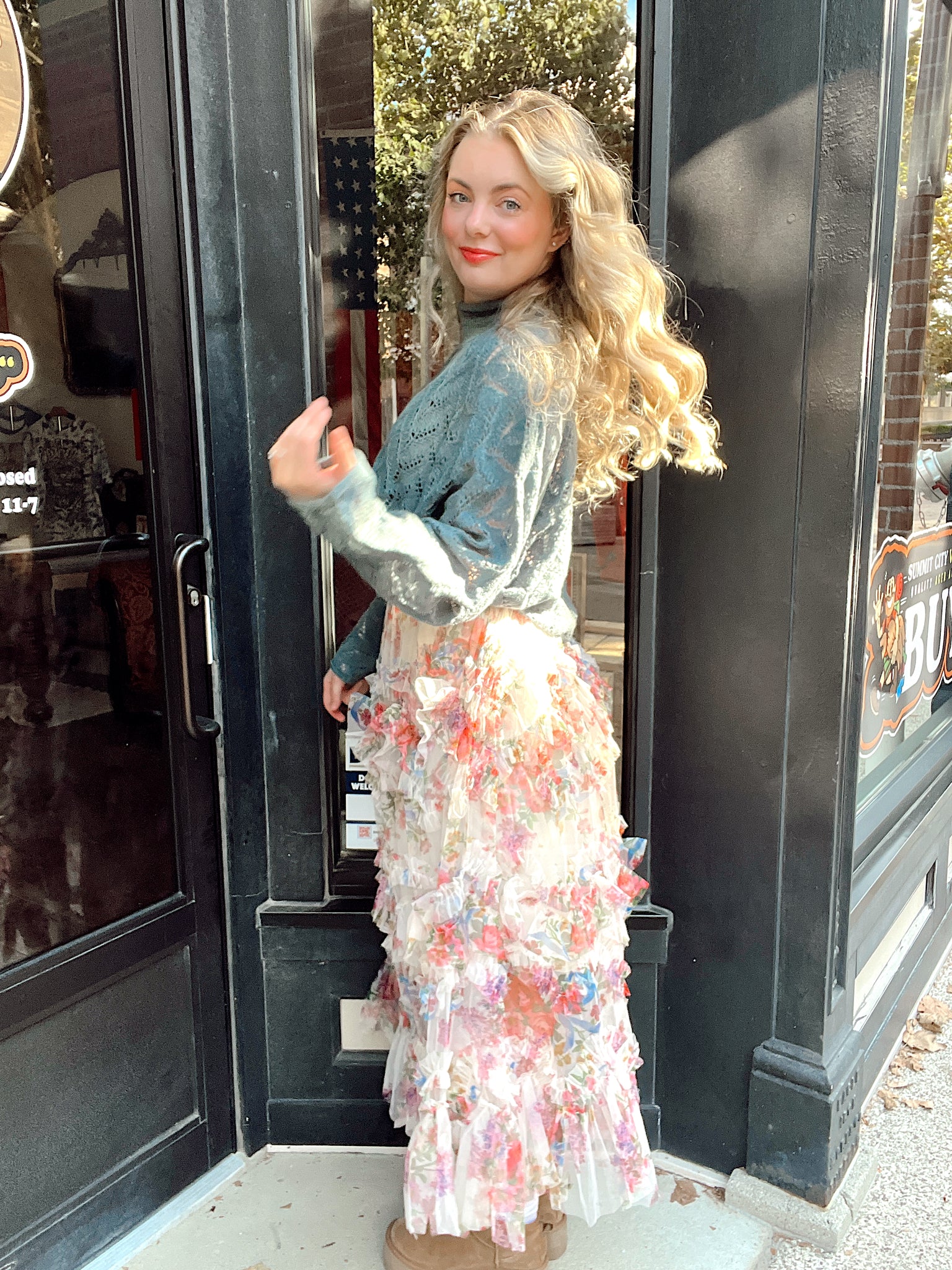 Isla Floral Ruffled Midi Skirt