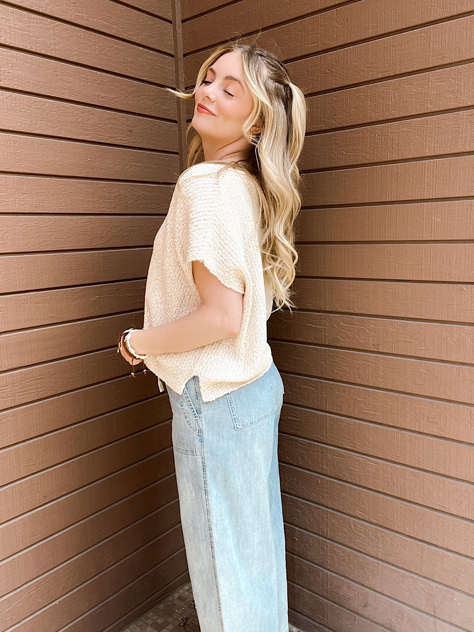 Zenna Split Neck Sweater Beige
