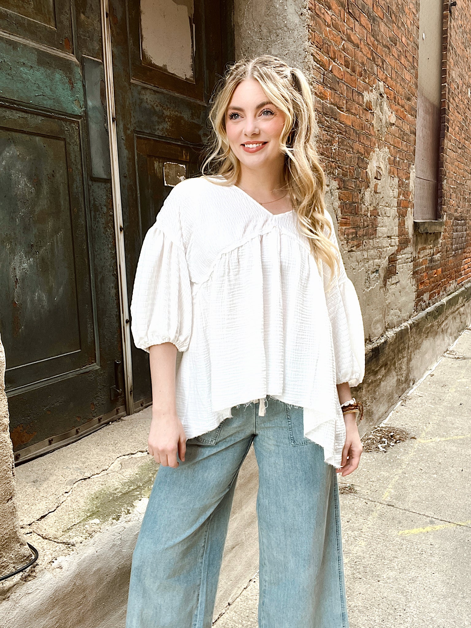 Vacay Stay White Babydoll Top