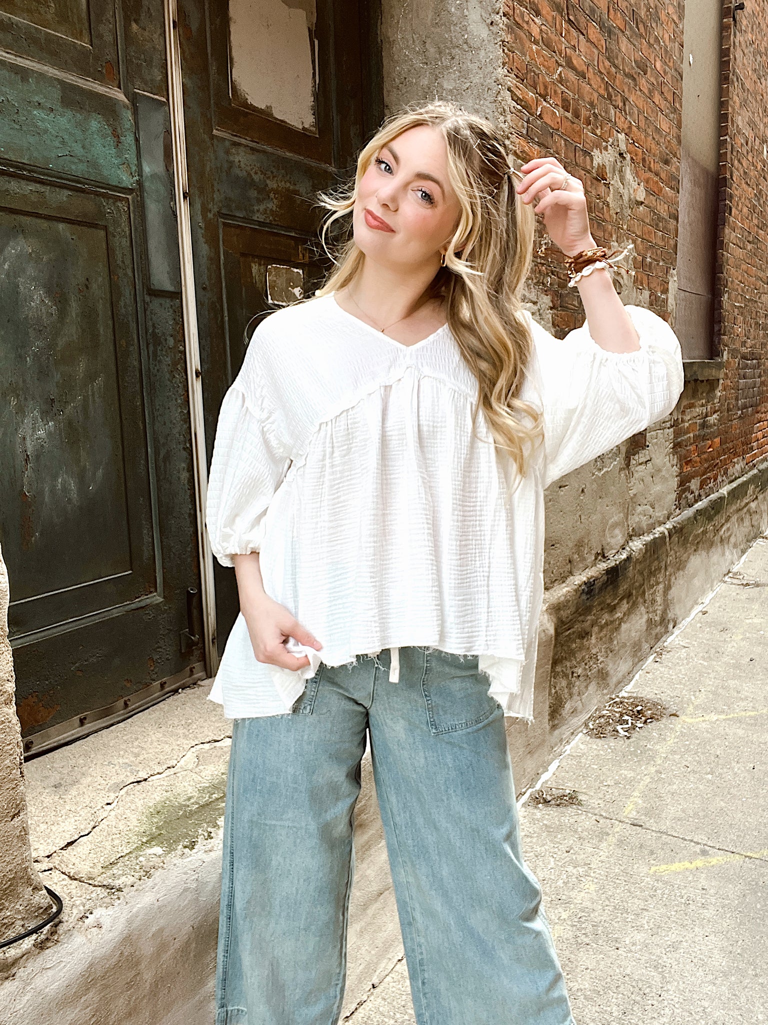 Vacay Stay White Babydoll Top