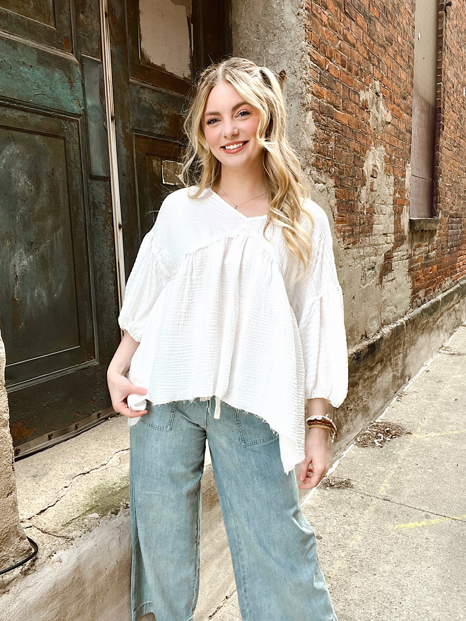 Vacay Stay White Babydoll Top