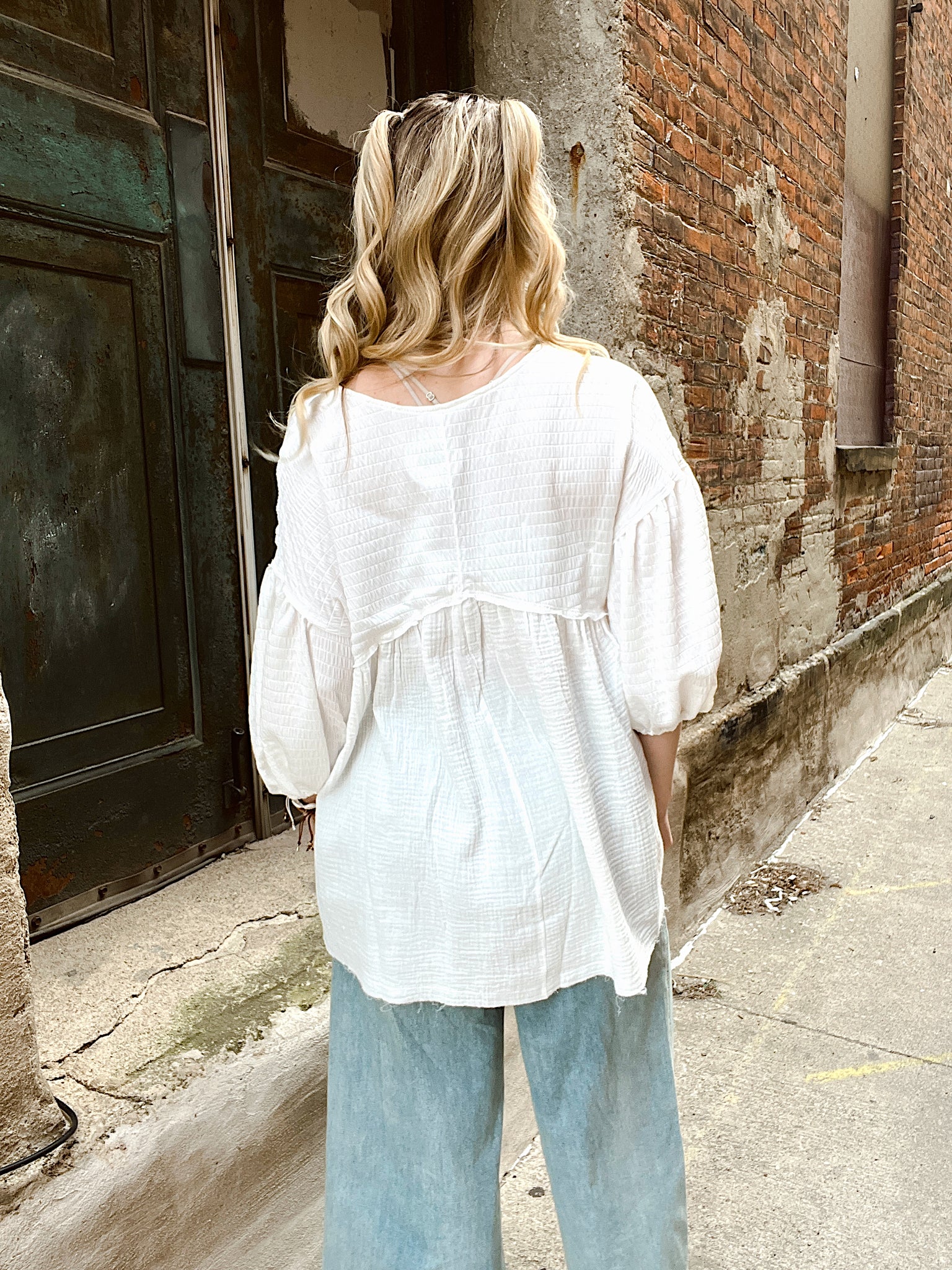 Vacay Stay White Babydoll Top