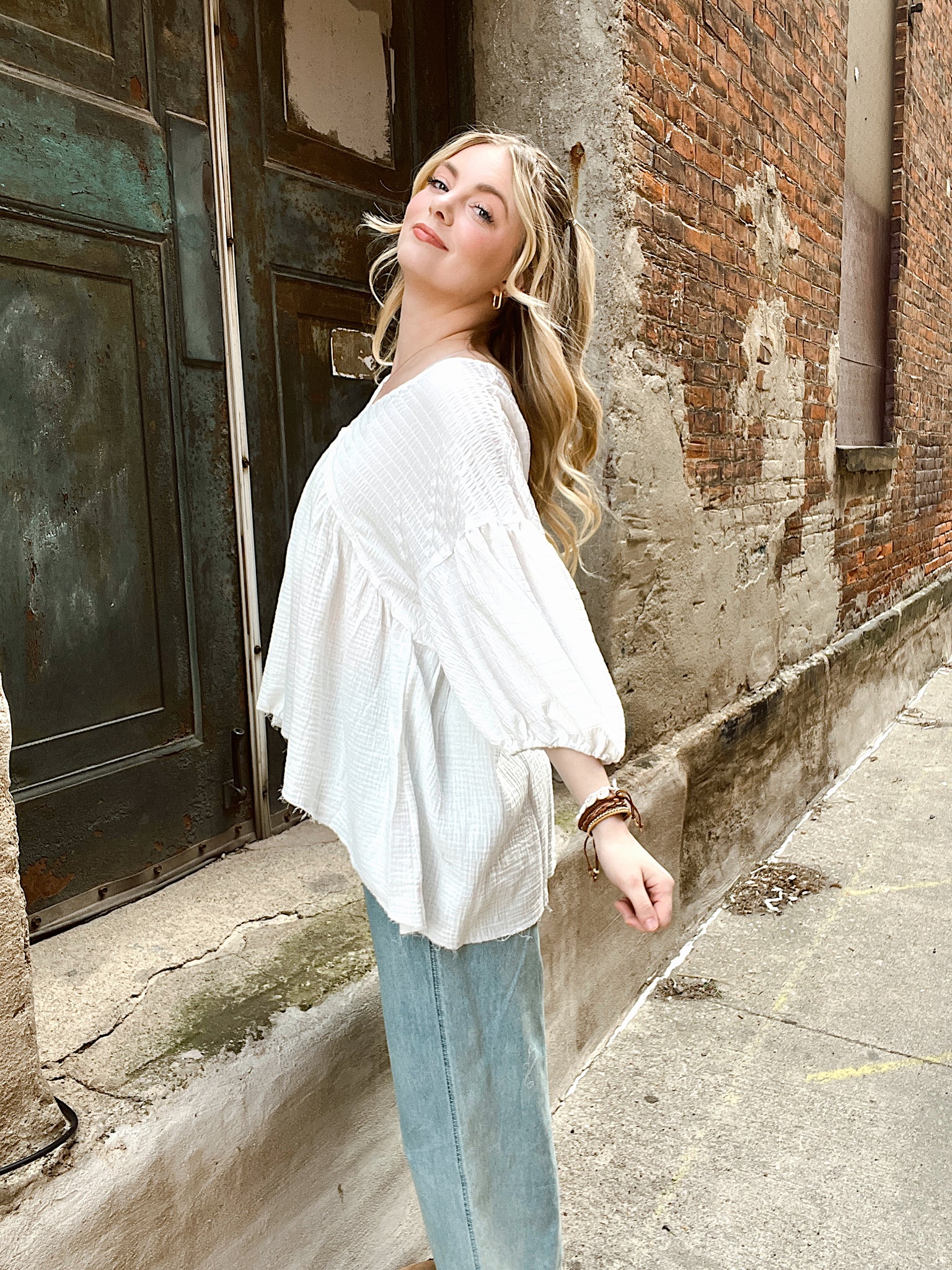 Vacay Stay White Babydoll Top