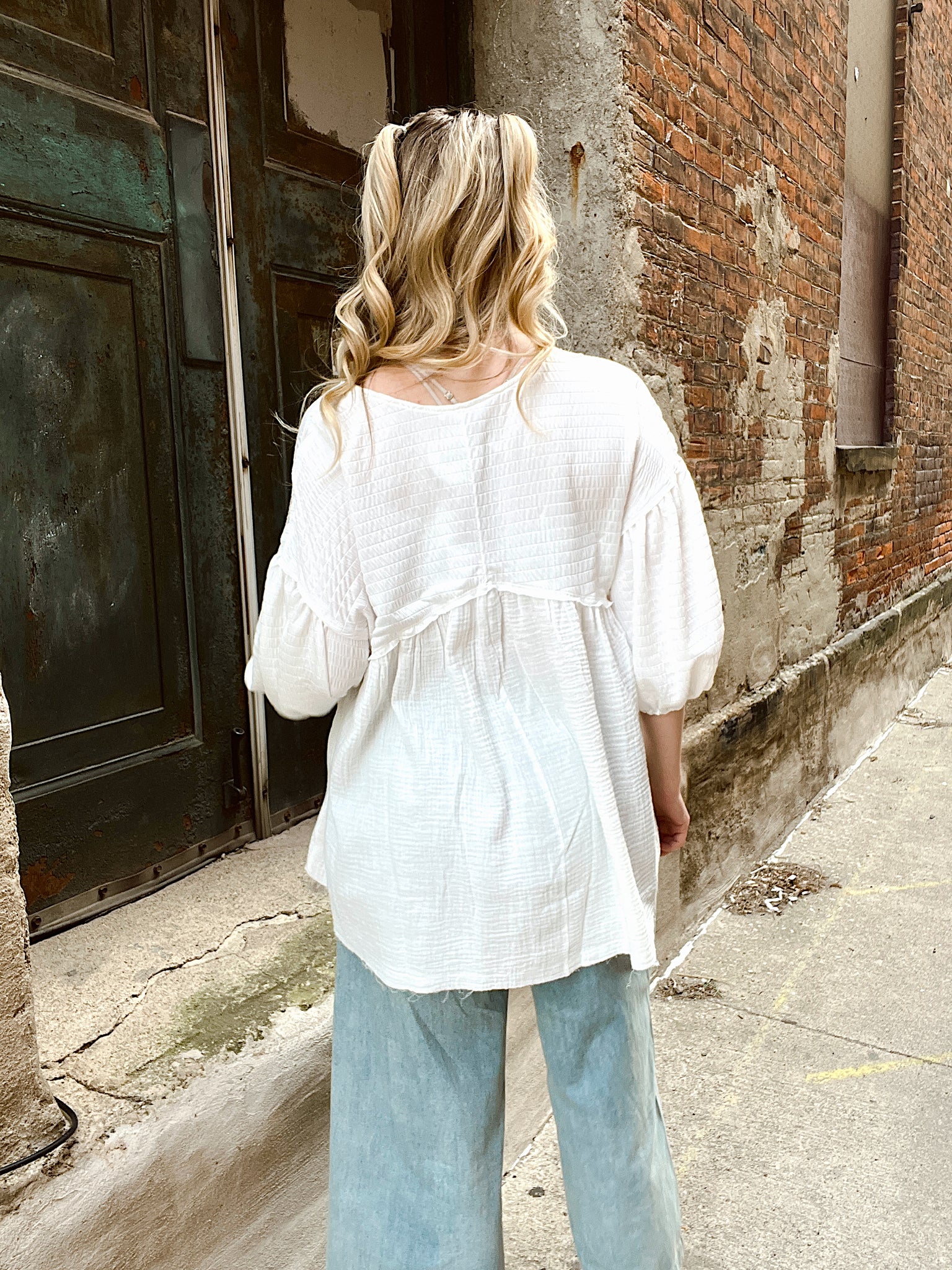 Vacay Stay White Babydoll Top
