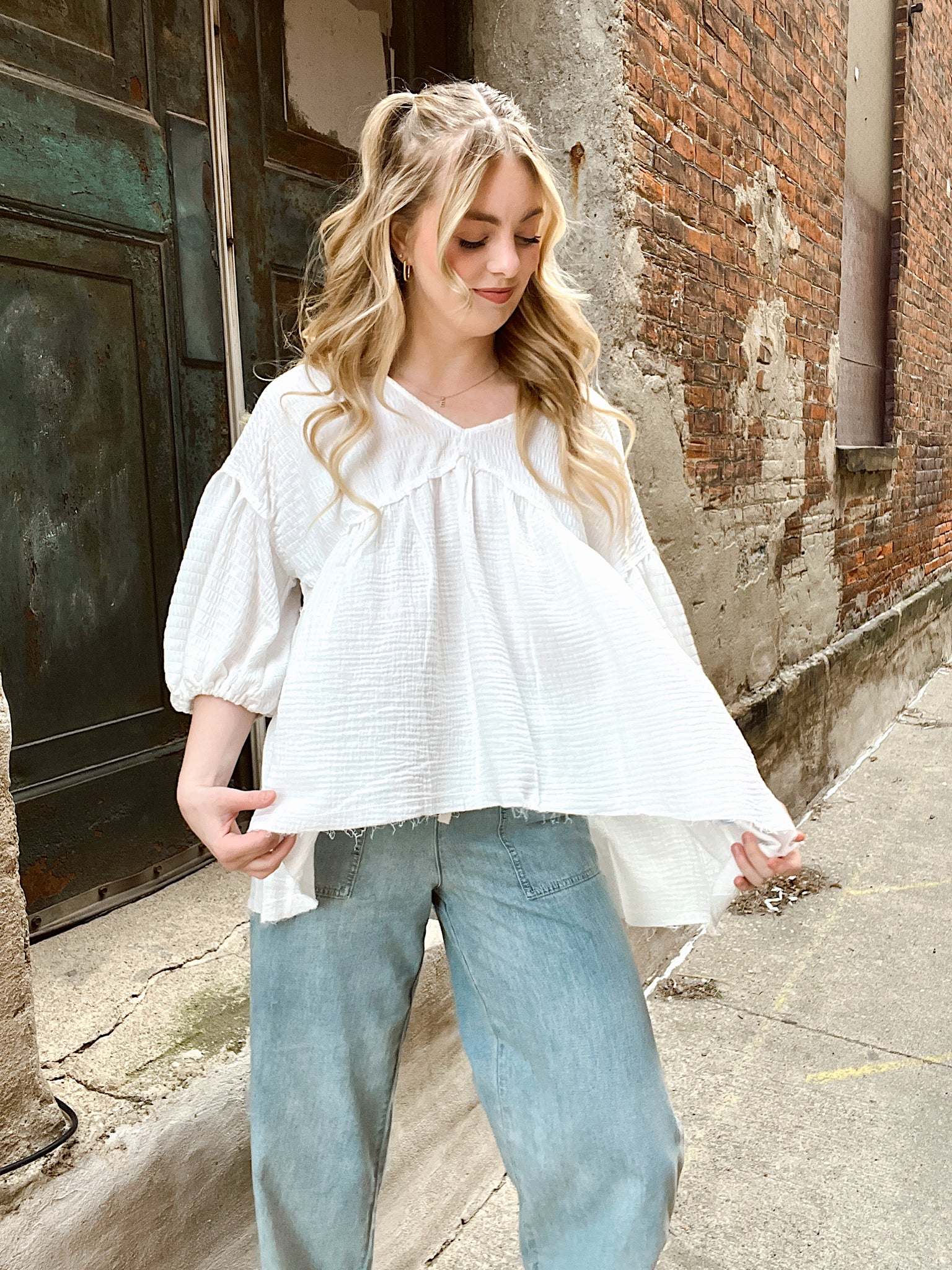 Vacay Stay White Babydoll Top